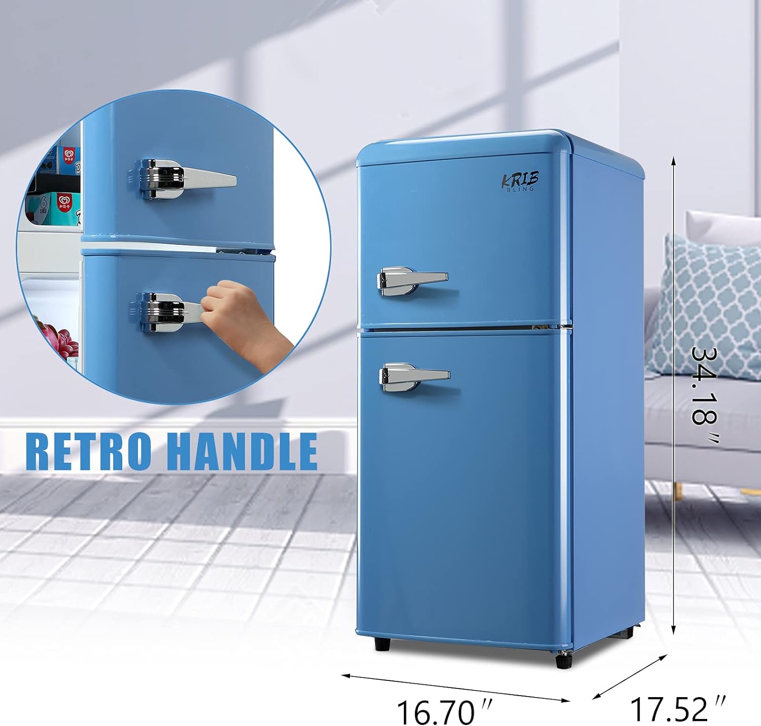 Refrigerador 3.5 pies cúbicos con congelador (Azul) listo para el garaje HBCOLR-07
