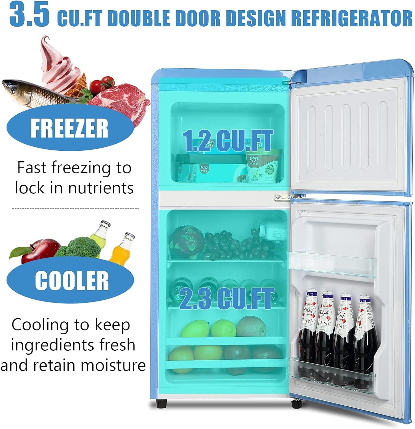 Refrigerador 3.5 pies cúbicos con congelador (Azul) listo para el garaje HBCOLR-07