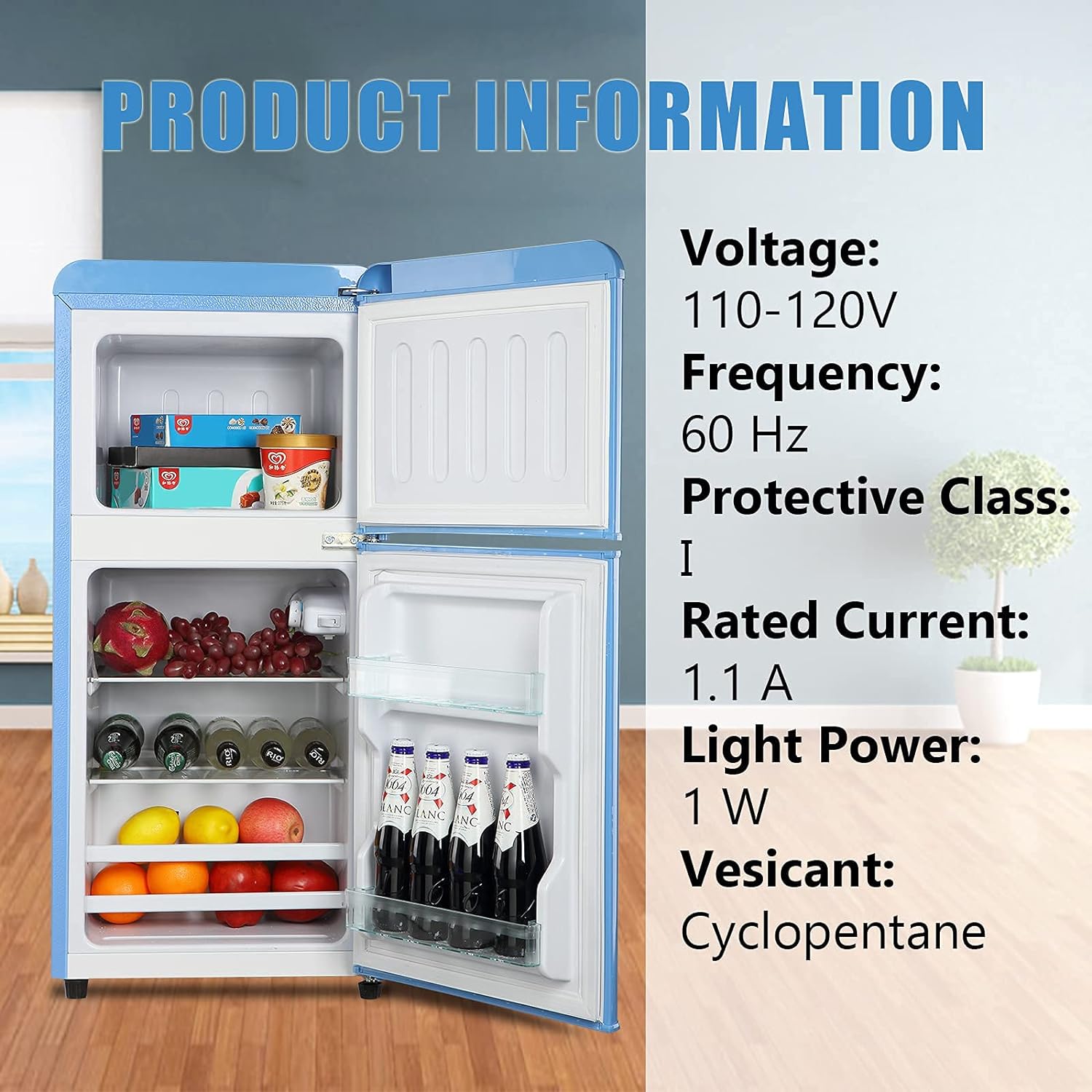 Refrigerador 3.5 pies cúbicos con congelador (Azul) listo para el garaje HBCOLR-07