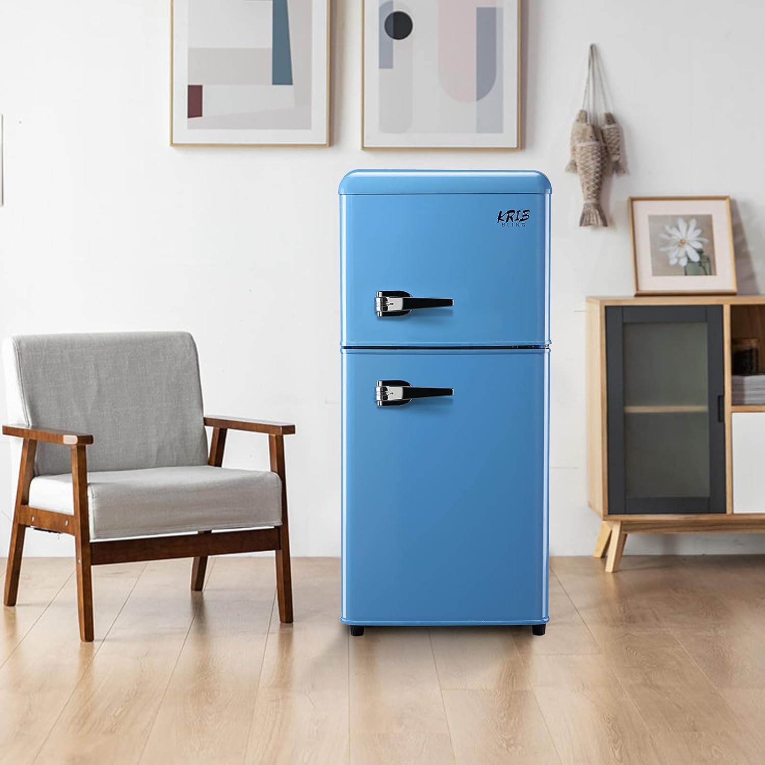 Refrigerador 3.5 pies cúbicos con congelador (Azul) listo para el garaje HBCOLR-07