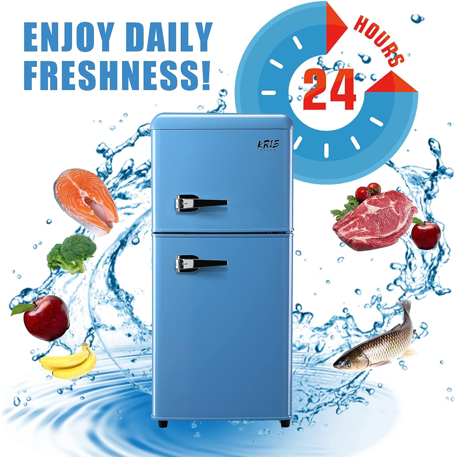 Refrigerador 3.5 pies cúbicos con congelador (Azul) listo para el garaje HBCOLR-07
