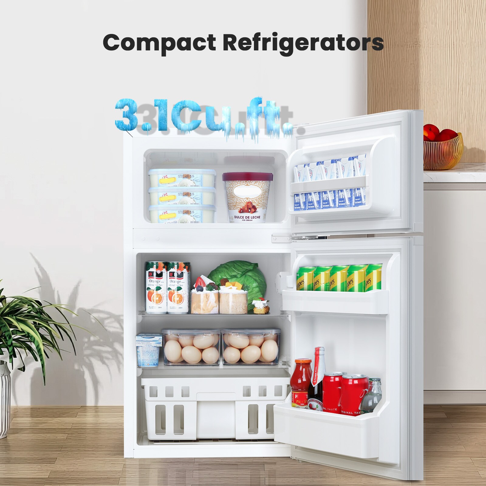 Refrigerador Mini de 3.1 pies cúbicos con congelador (Blanco)