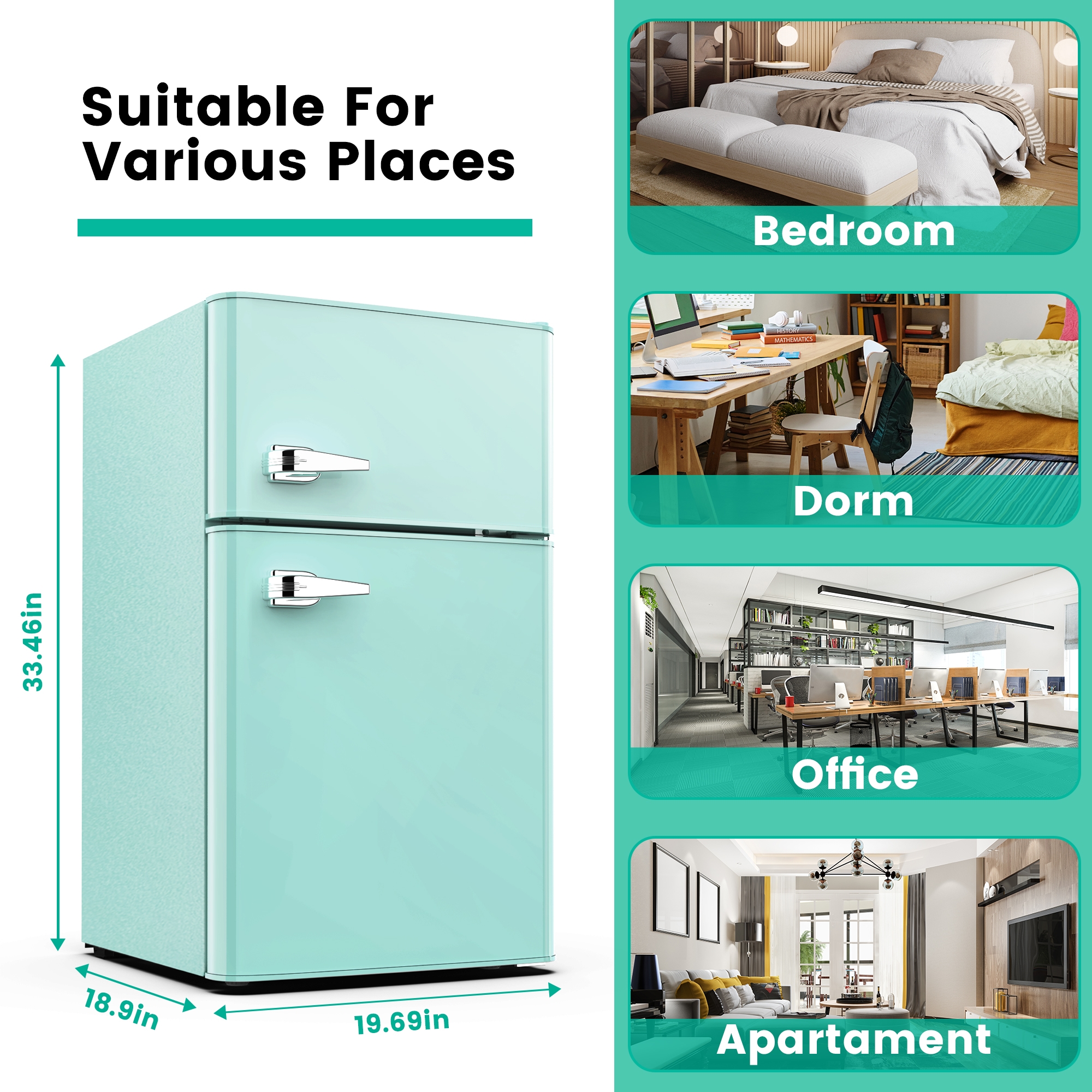 Refrigerador mini de 3.2 pies cúbicos con congelador (Verde)