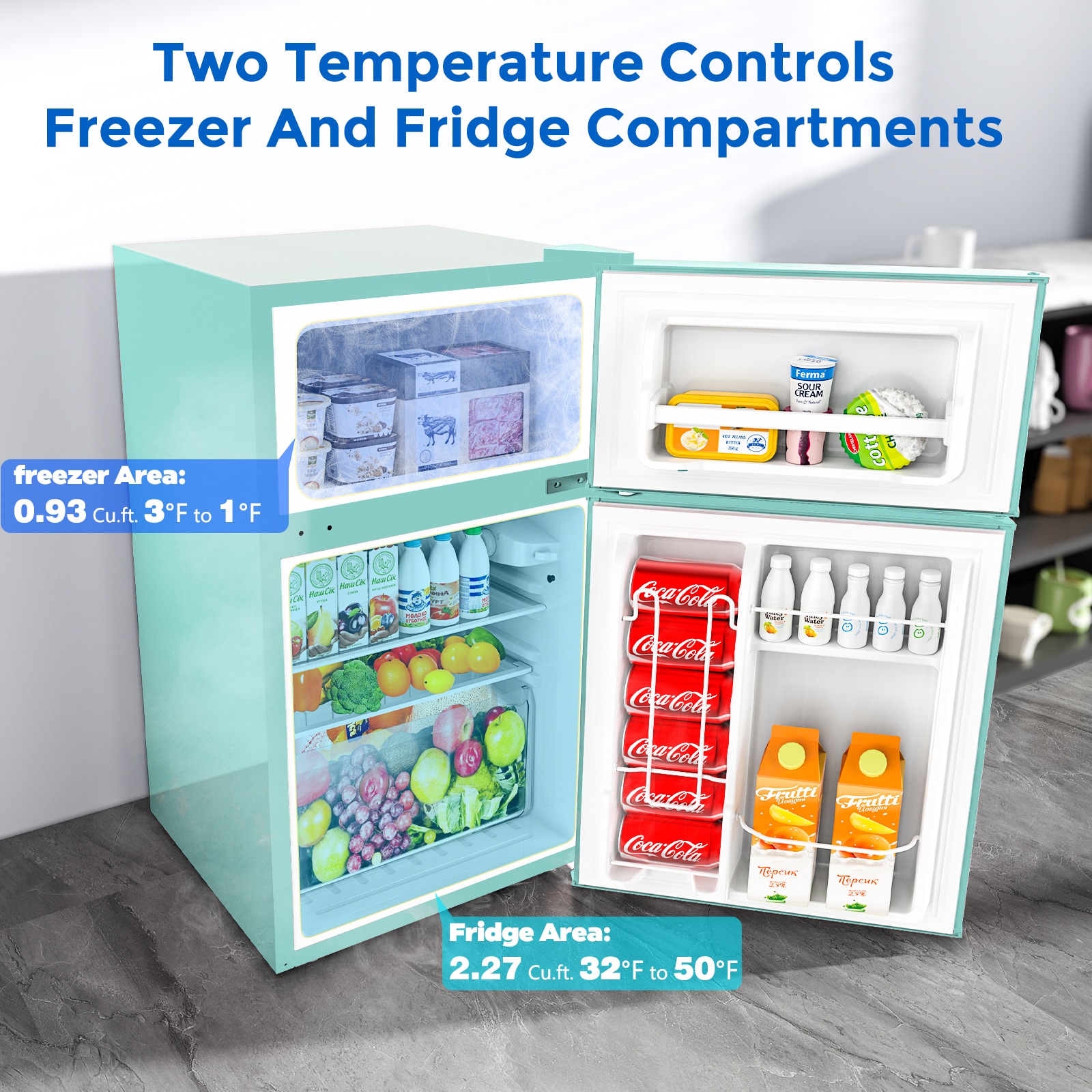 Refrigerador mini de 3.2 pies cúbicos con congelador (Verde)