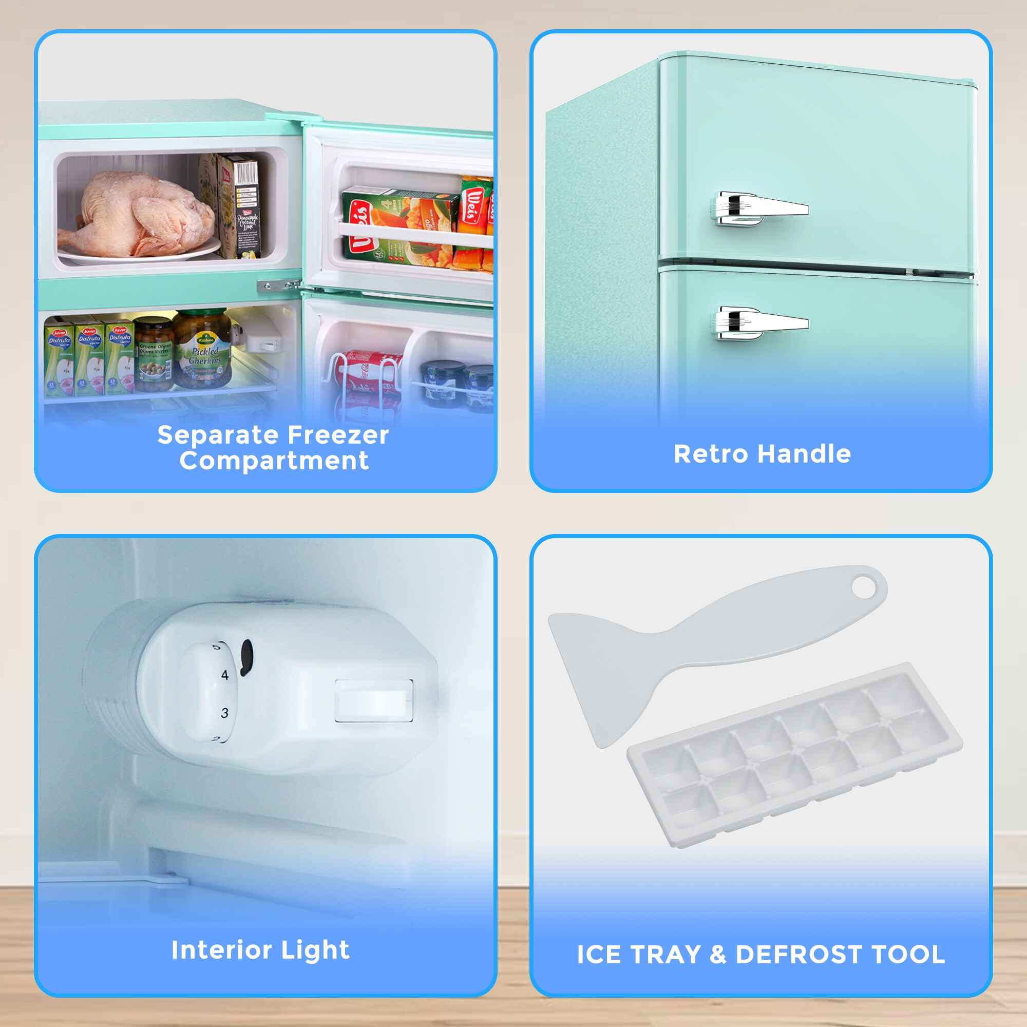 Refrigerador mini de 3.2 pies cúbicos con congelador (Verde)