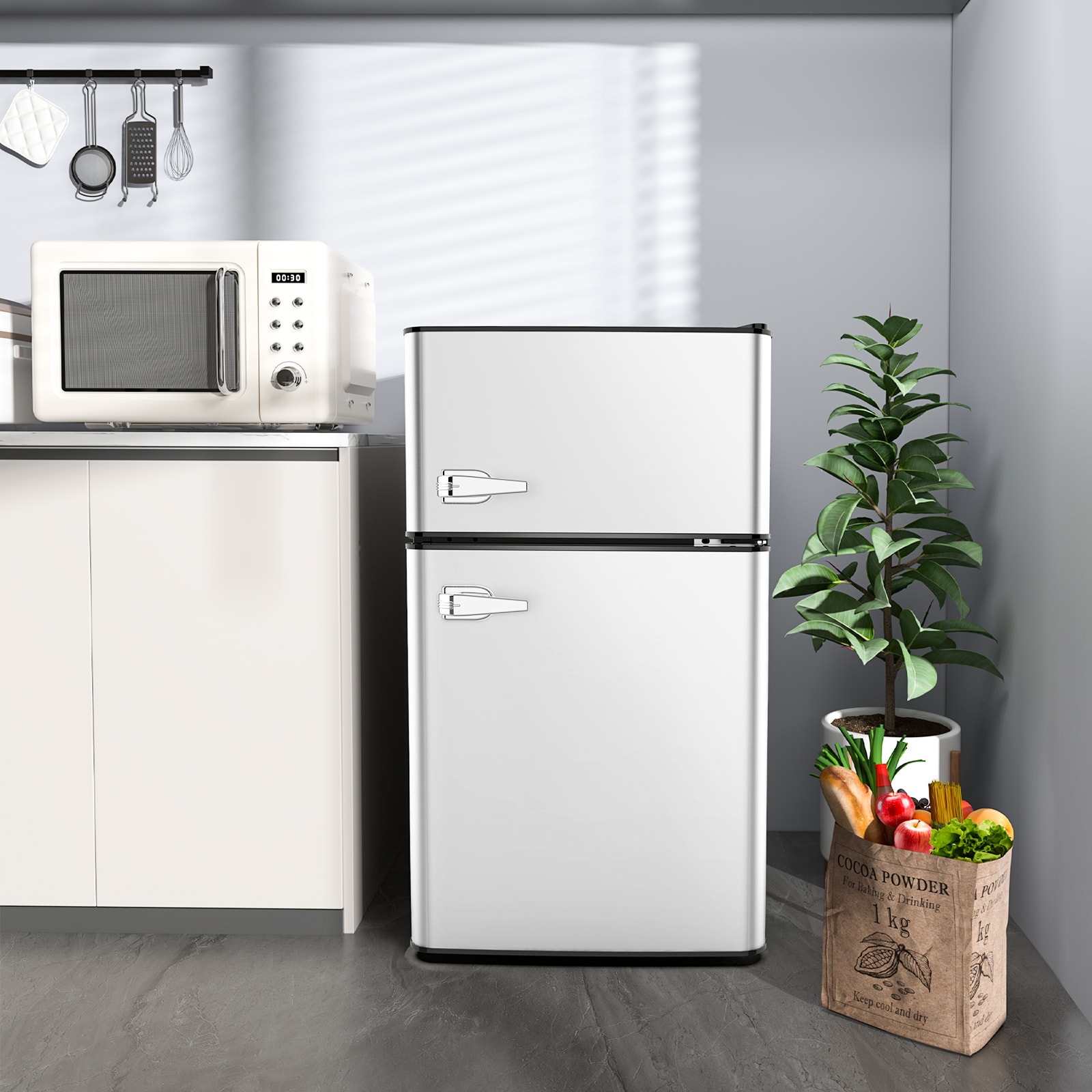Refrigerador Mini con Congelador de 3.2 pies cúbicos (Gris)