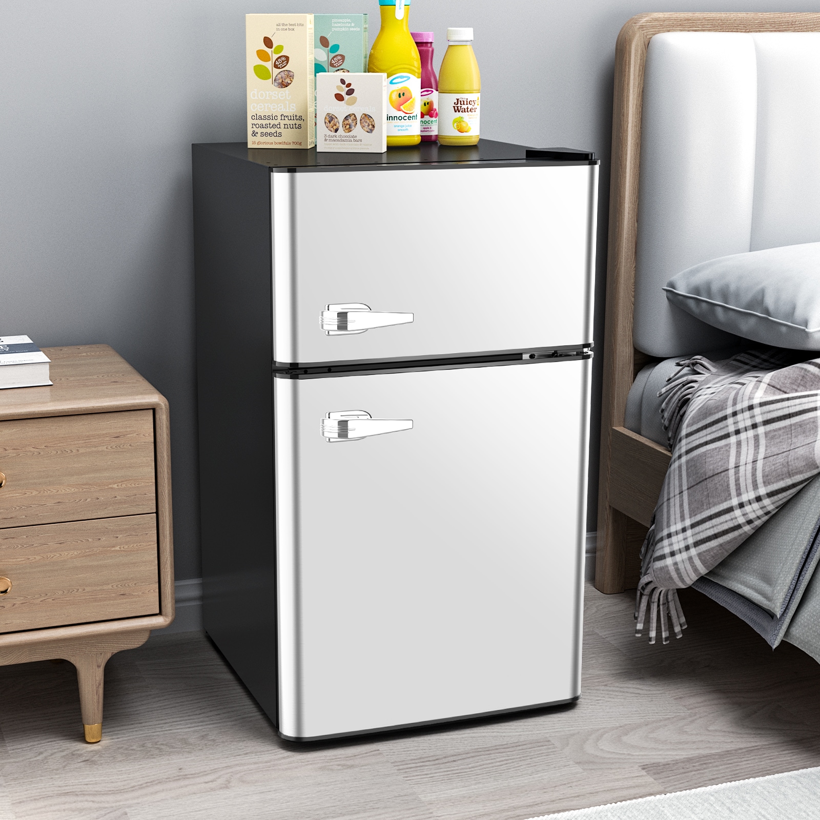 Refrigerador Mini con Congelador de 3.2 pies cúbicos (Gris)