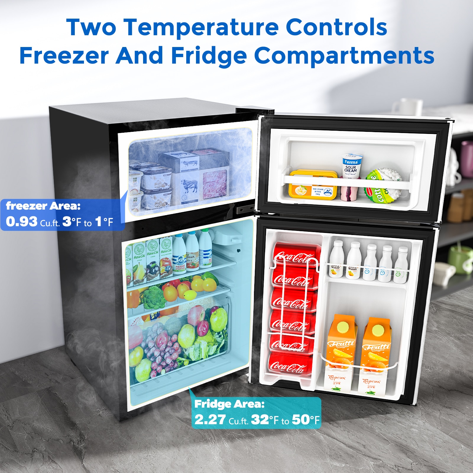 Refrigerador Mini con Congelador de 3.2 pies cúbicos (Gris)