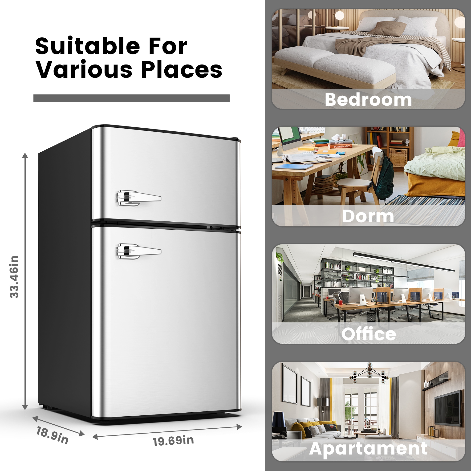 Refrigerador Mini con Congelador de 3.2 pies cúbicos (Gris)