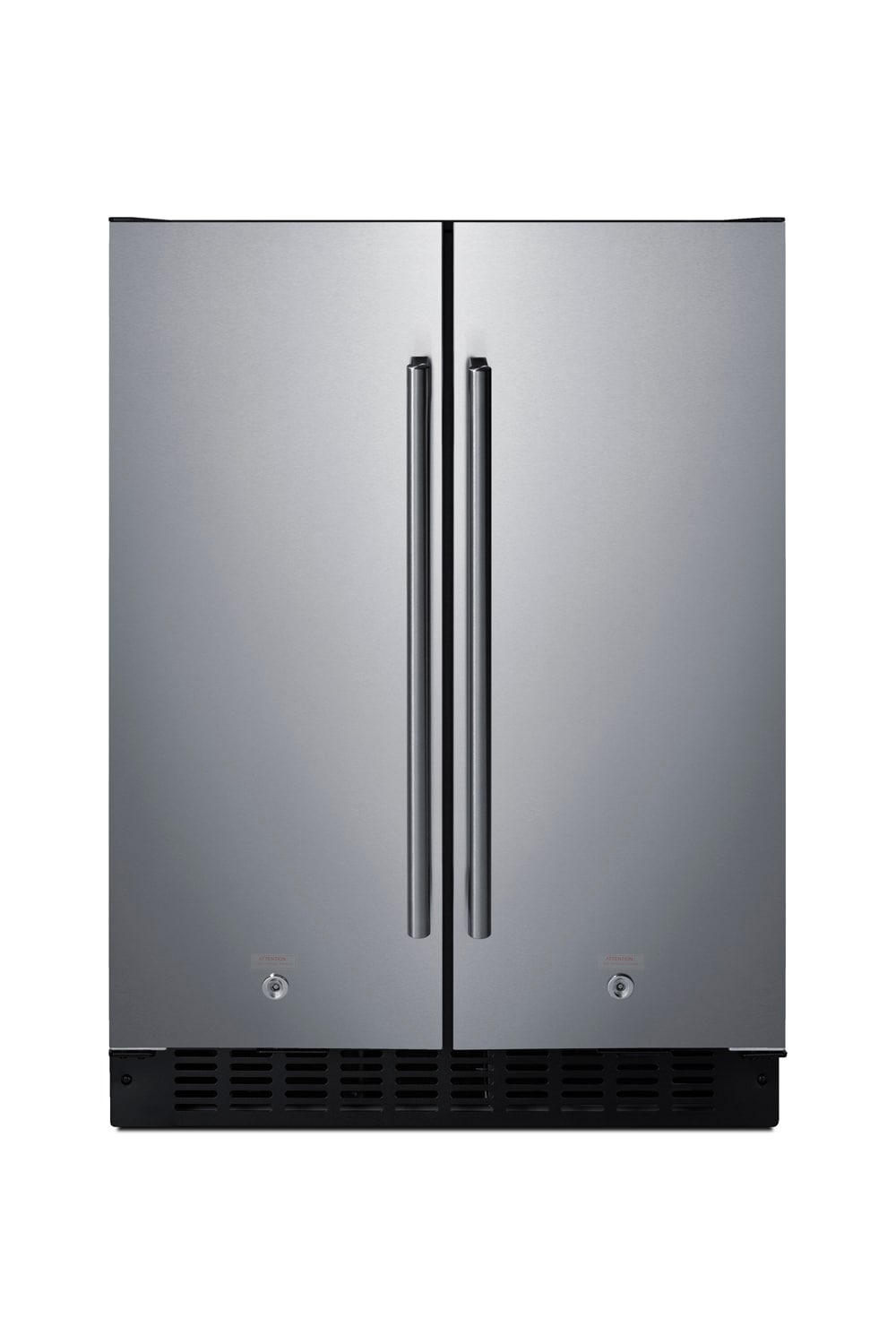 Refrigerador empotrado con congelador de 3.78 pies cúbicos de Summit Appliance (puerta de acero inoxidable y gabinete negro) FFRF24SS