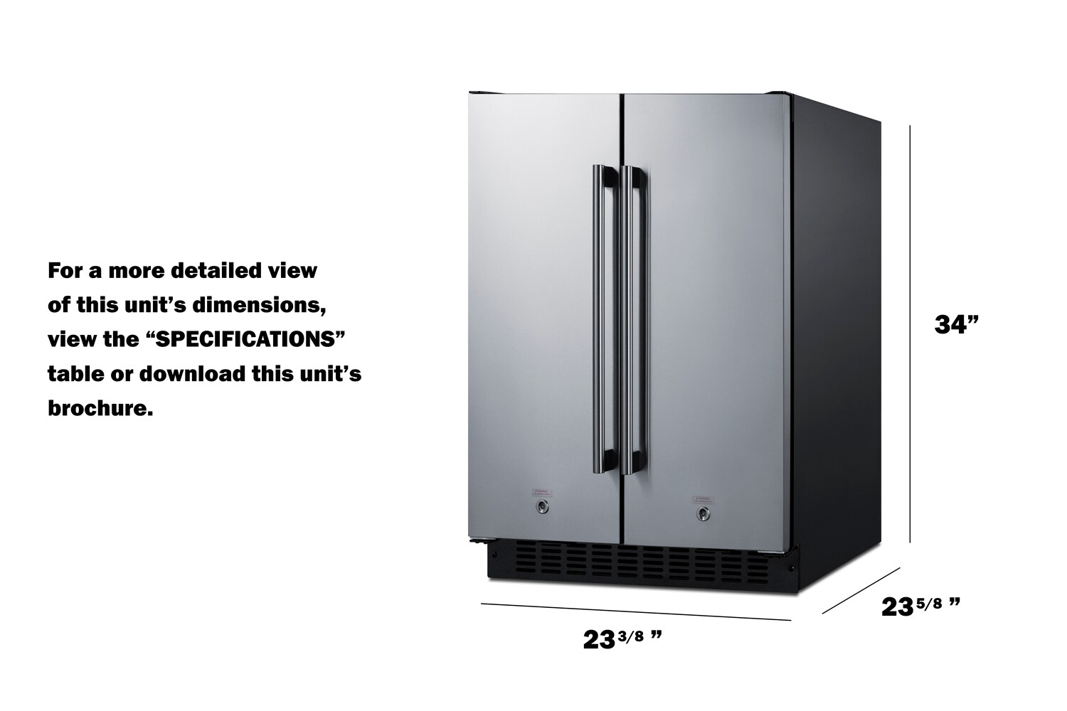 Refrigerador empotrado con congelador de 3.78 pies cúbicos de Summit Appliance (puerta de acero inoxidable y gabinete negro) FFRF24SS