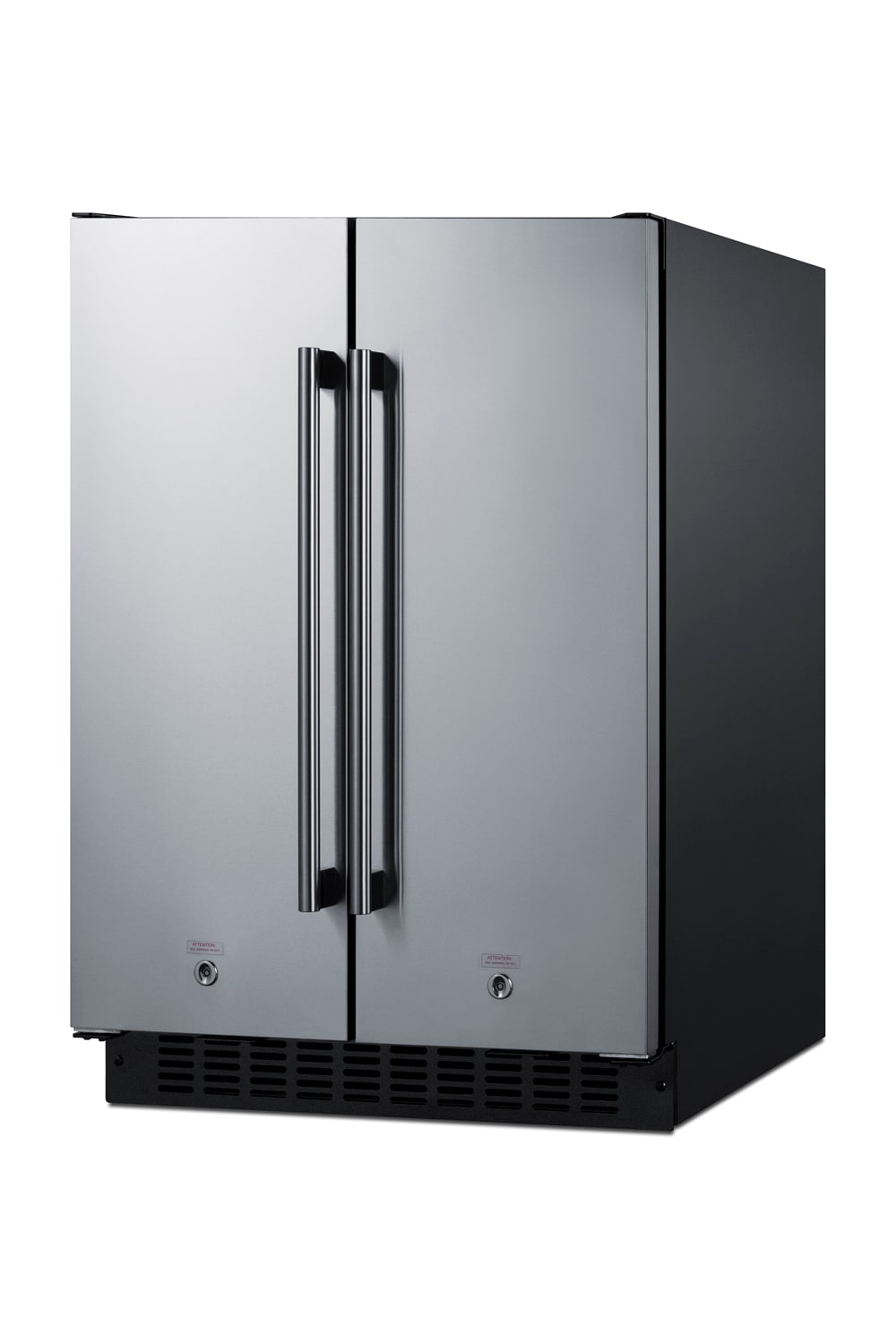 Refrigerador empotrado con congelador de 3.78 pies cúbicos de Summit Appliance (puerta de acero inoxidable y gabinete negro) FFRF24SS