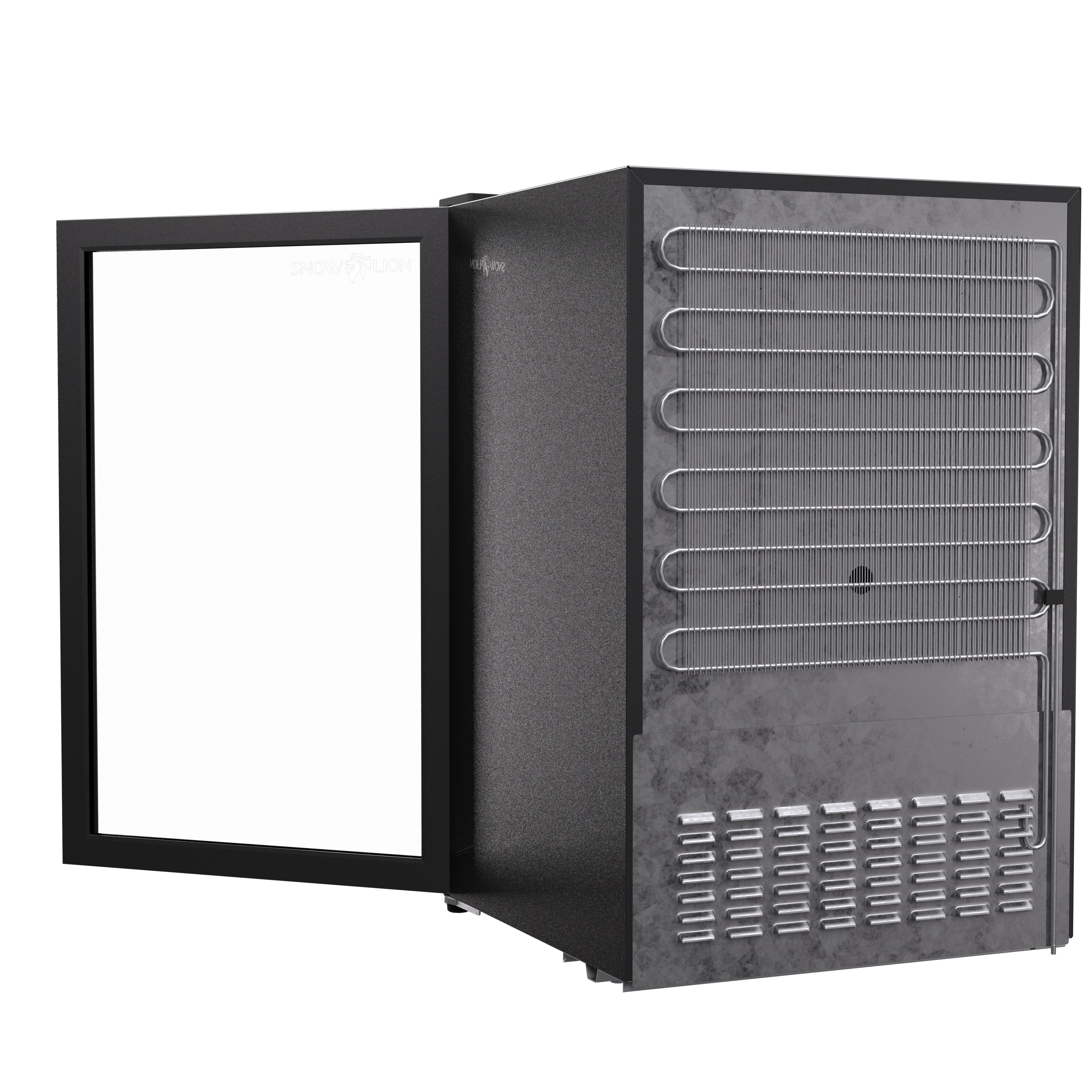 Refrigerador Mini con Puerta de Cristal para Bebidas de 131 Litros SnowLion Premium (Negro) Listo para el Garaje 4.6 Pies Cúbicos OSFG023-BXL