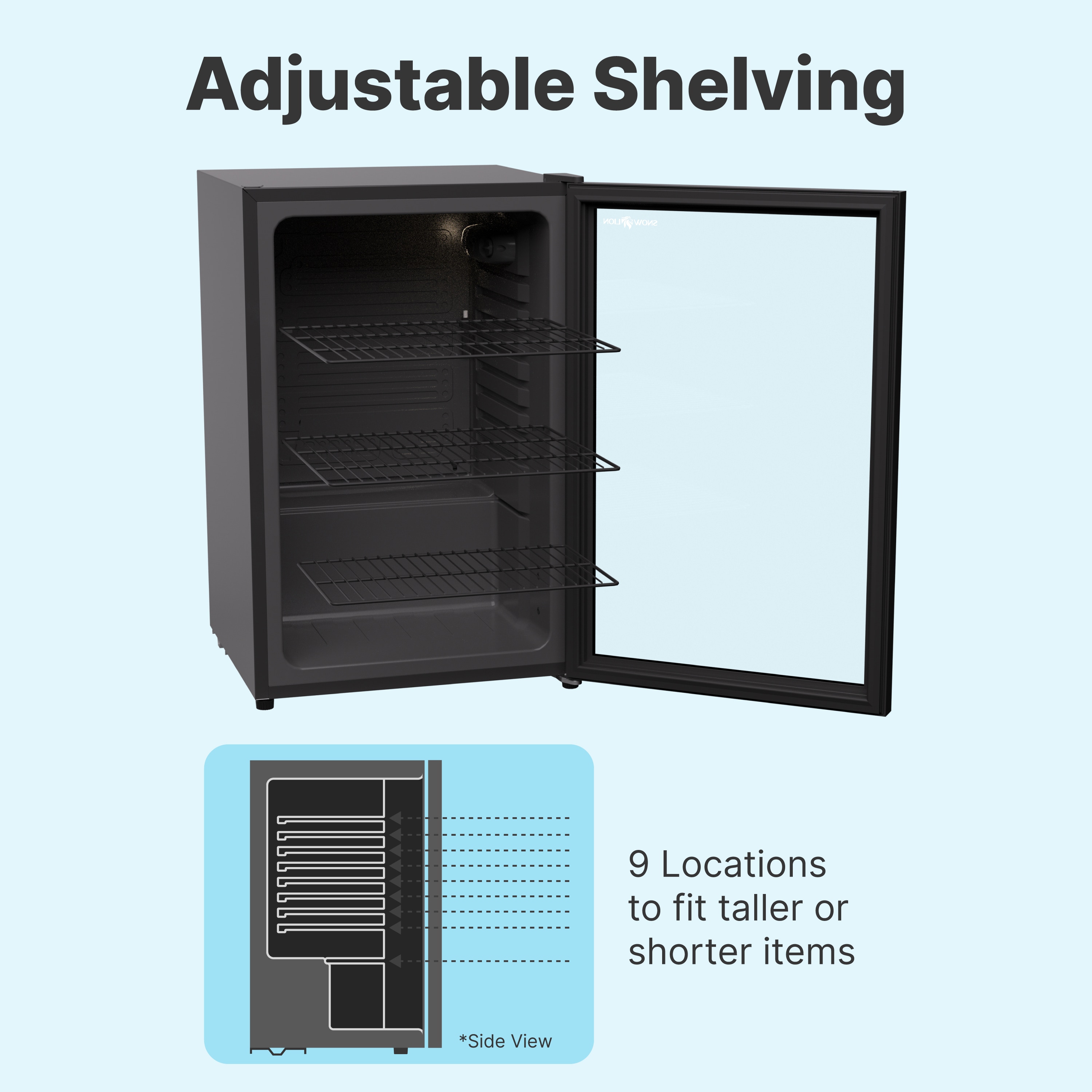 Refrigerador Mini con Puerta de Cristal para Bebidas de 131 Litros SnowLion Premium (Negro) Listo para el Garaje 4.6 Pies Cúbicos OSFG023-BXL