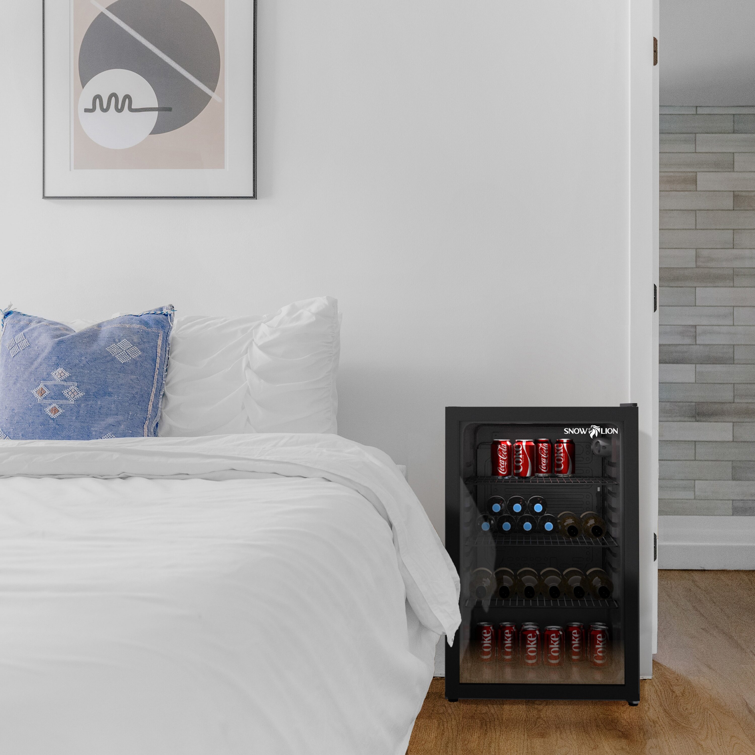 Refrigerador Mini con Puerta de Cristal para Bebidas de 131 Litros SnowLion Premium (Negro) Listo para el Garaje 4.6 Pies Cúbicos OSFG023-BXL
