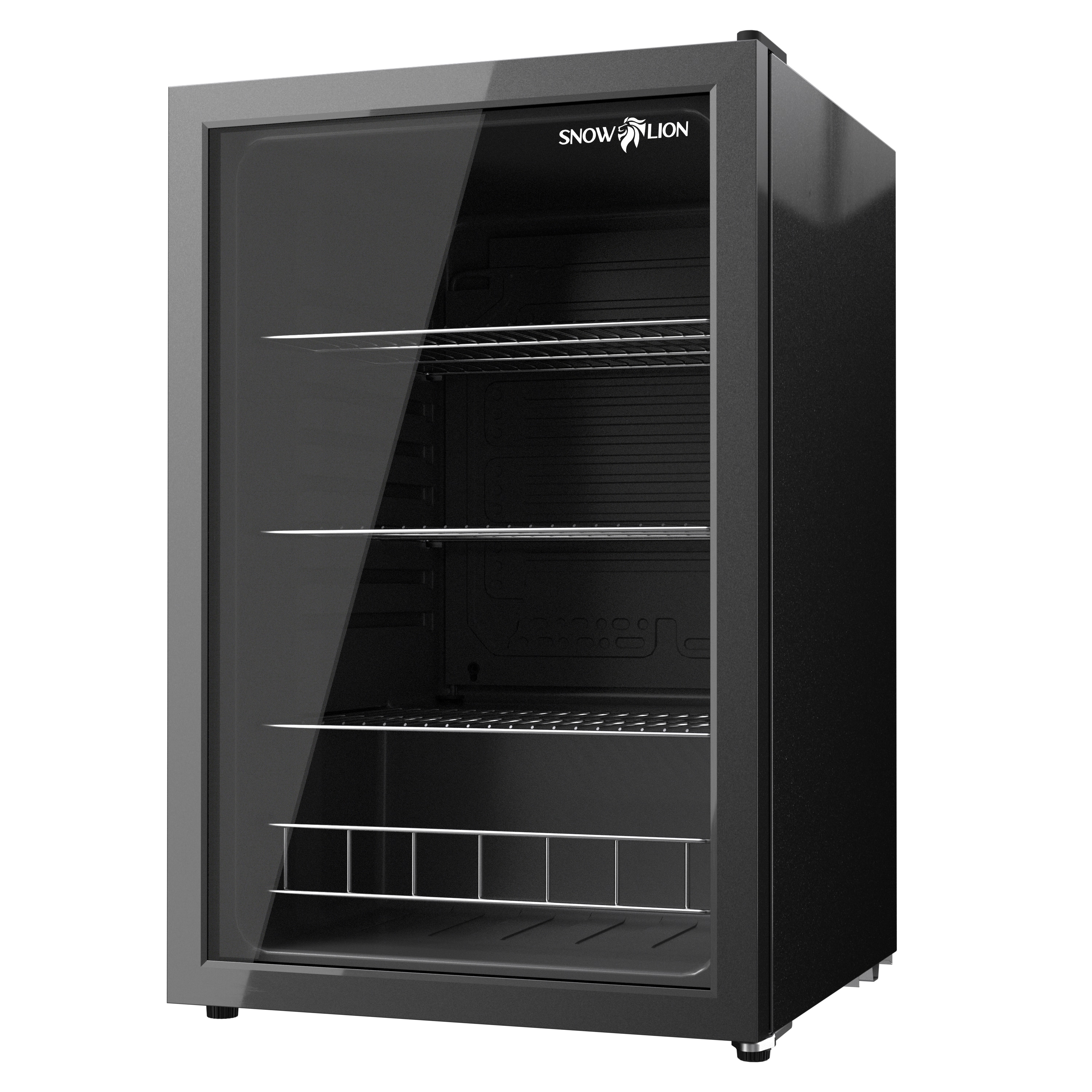 Refrigerador Mini con Puerta de Cristal para Bebidas de 131 Litros SnowLion Premium (Negro) Listo para el Garaje 4.6 Pies Cúbicos OSFG023-BXL