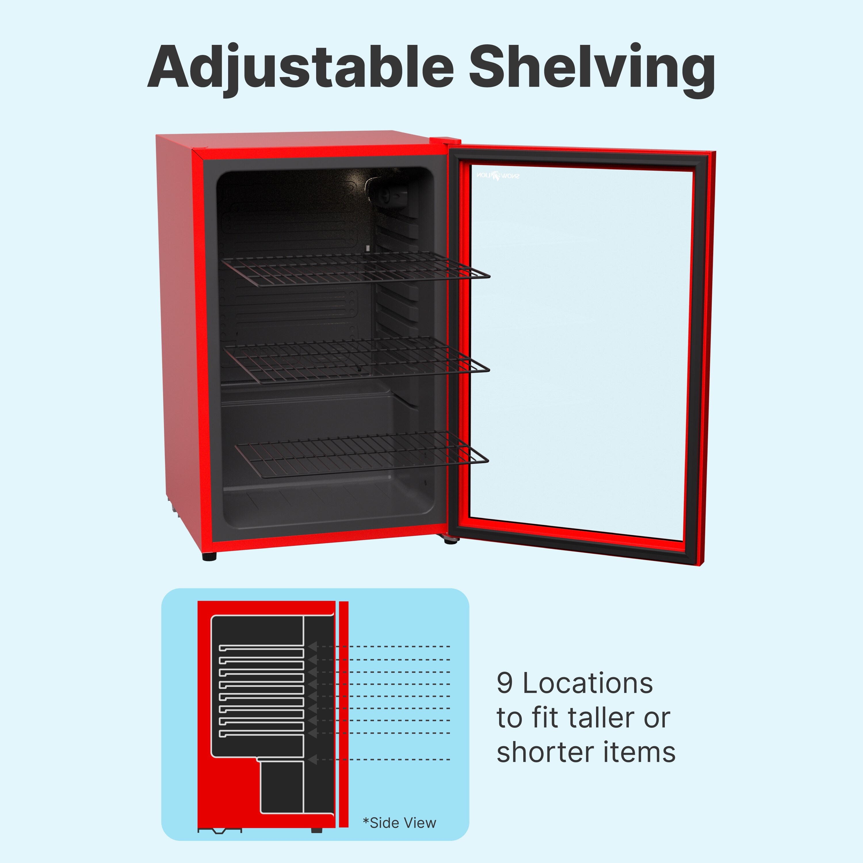 Refrigerador Mini de 4.6 pies cúbicos con Puerta de Cristal para Bebidas SnowLion Premium de 131L (Rojo) Listo para el Garaje OSFG022-RXL