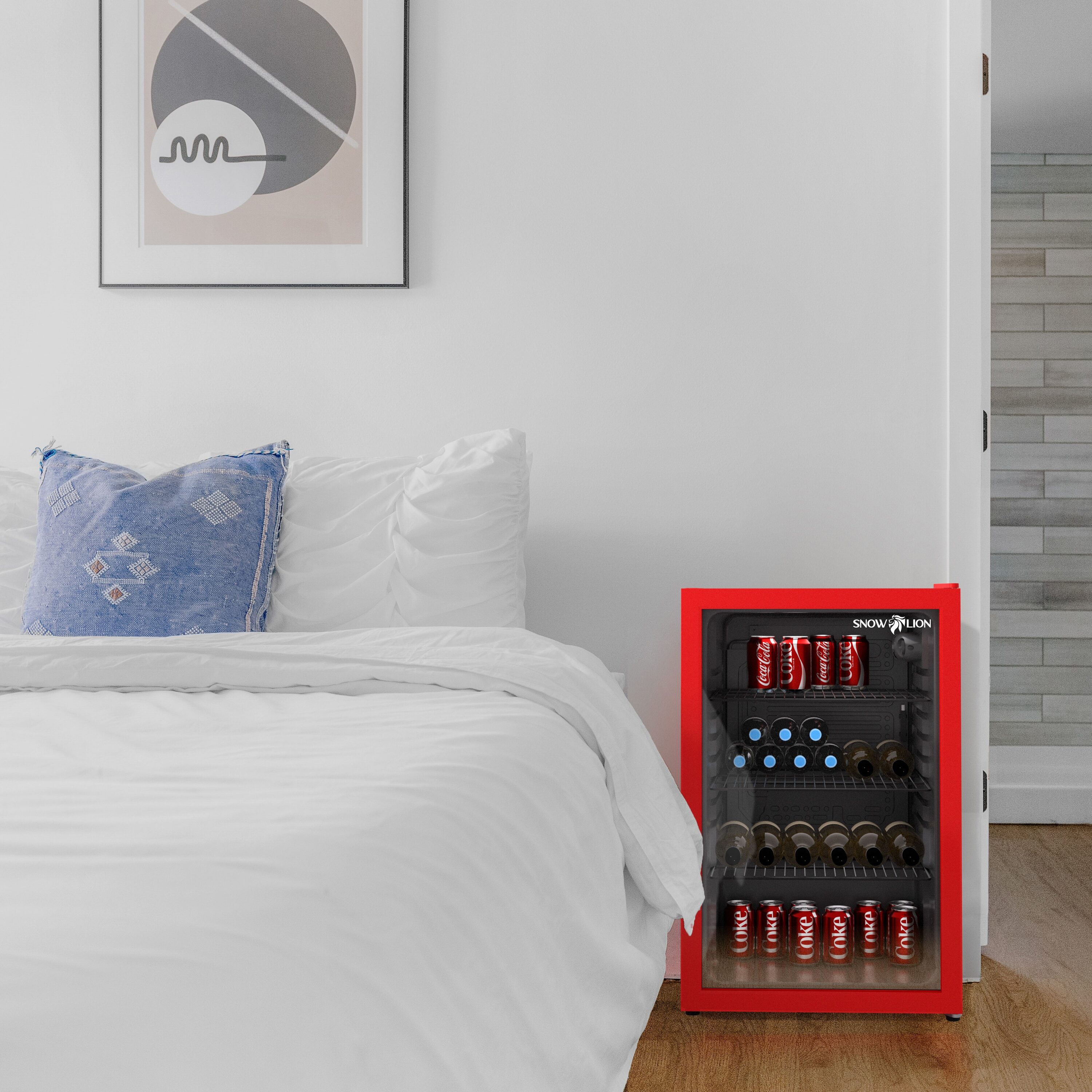 Refrigerador Mini de 4.6 pies cúbicos con Puerta de Cristal para Bebidas SnowLion Premium de 131L (Rojo) Listo para el Garaje OSFG022-RXL