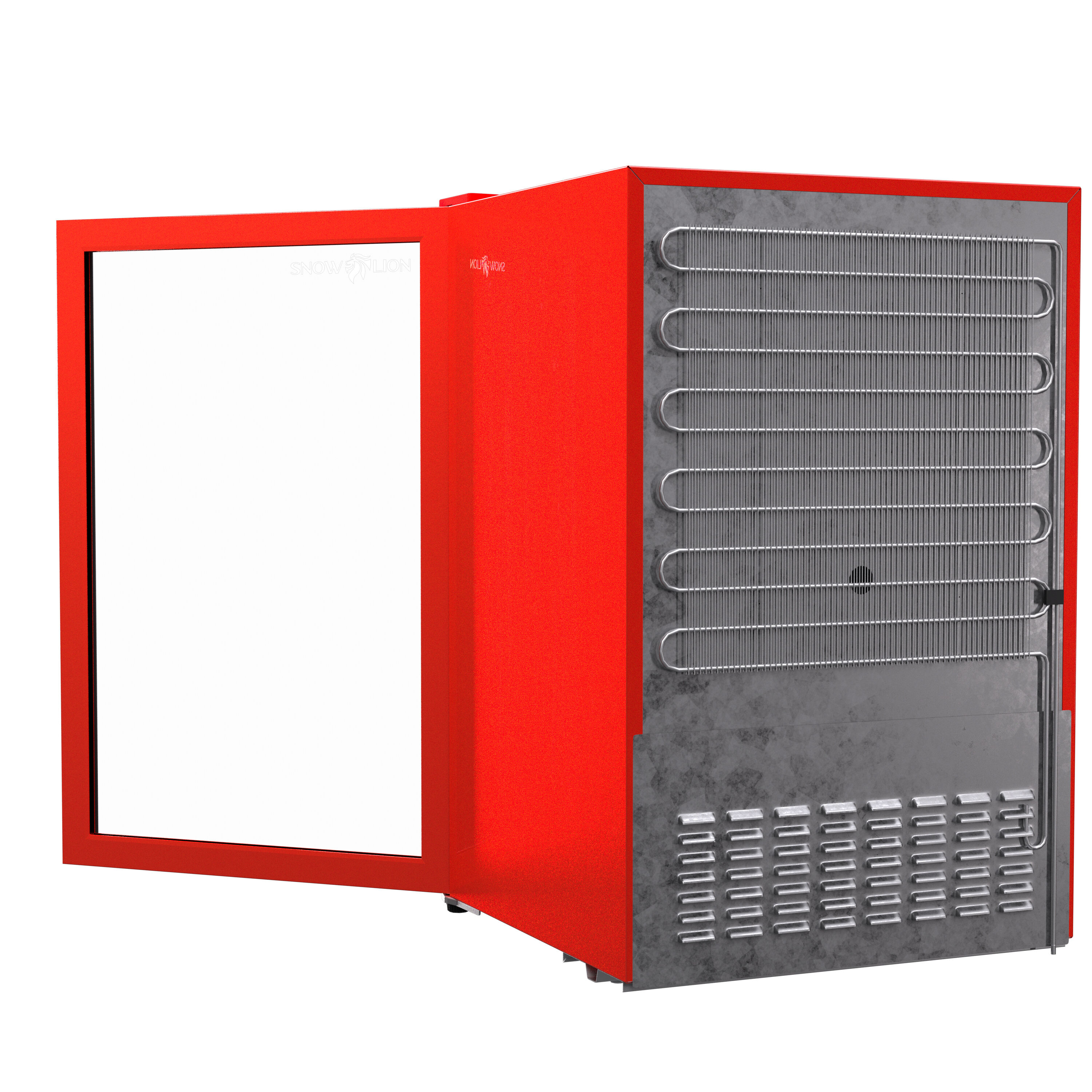 Refrigerador Mini de 4.6 pies cúbicos con Puerta de Cristal para Bebidas SnowLion Premium de 131L (Rojo) Listo para el Garaje OSFG022-RXL
