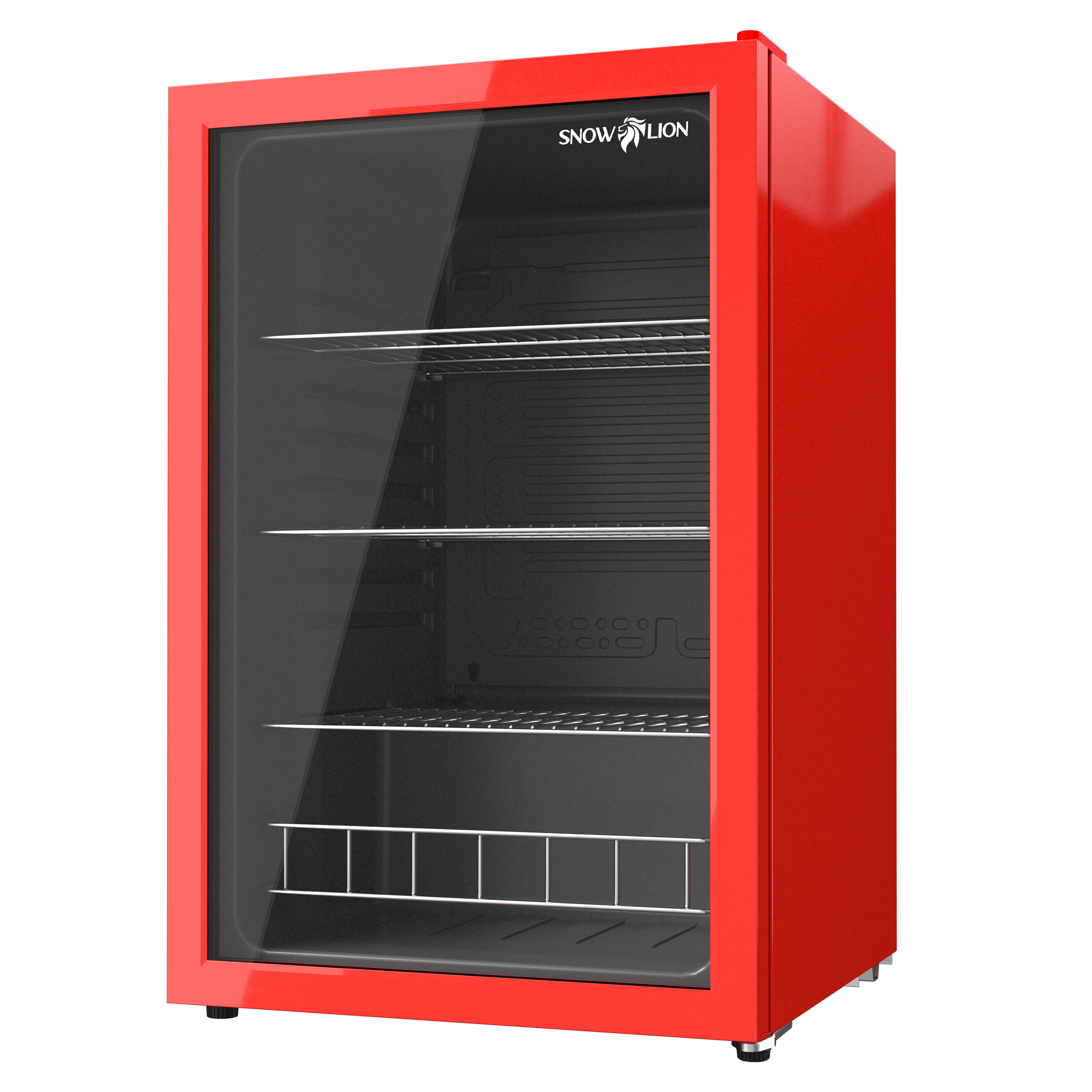 Refrigerador Mini de 4.6 pies cúbicos con Puerta de Cristal para Bebidas SnowLion Premium de 131L (Rojo) Listo para el Garaje OSFG022-RXL