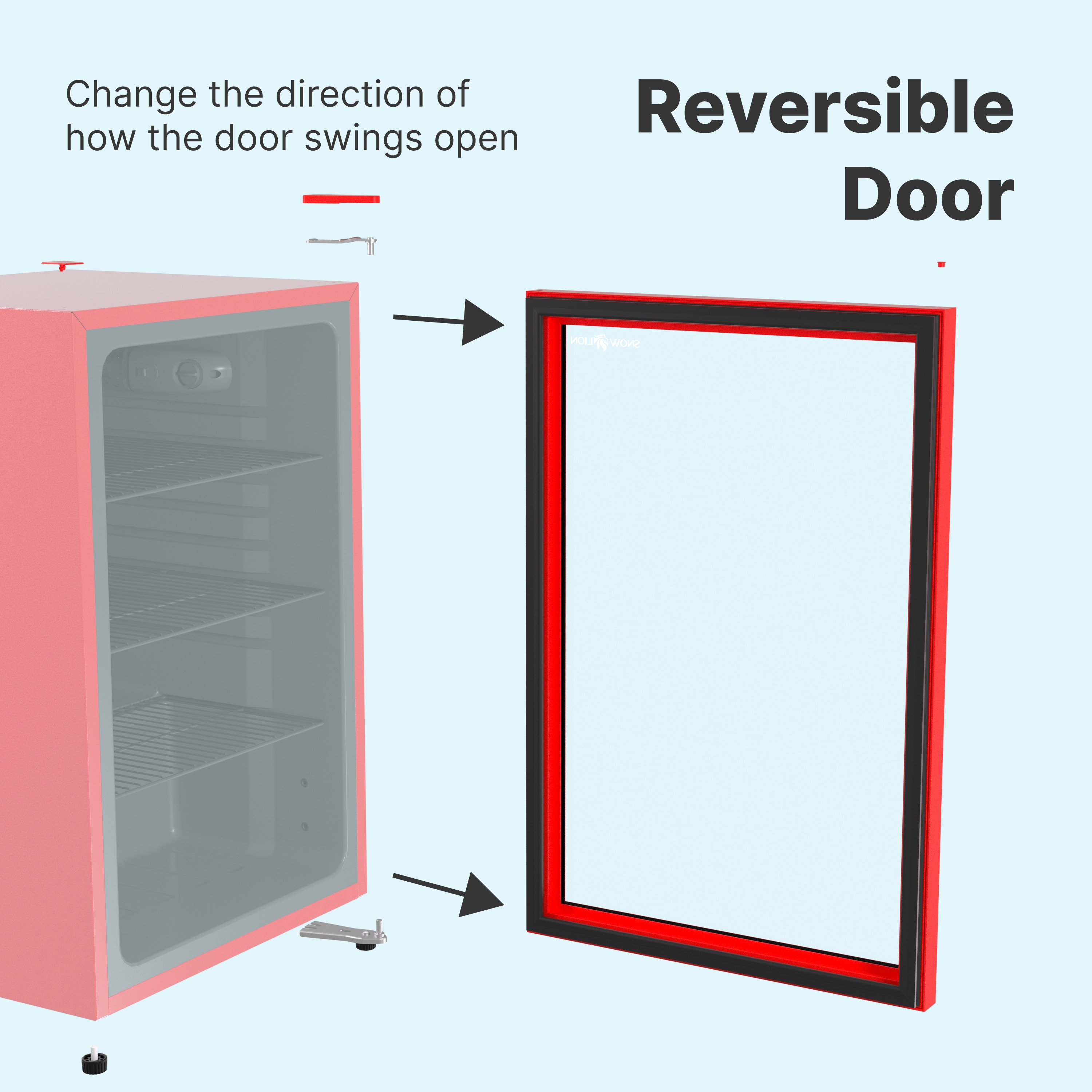 Refrigerador Mini de 4.6 pies cúbicos con Puerta de Cristal para Bebidas SnowLion Premium de 131L (Rojo) Listo para el Garaje OSFG022-RXL