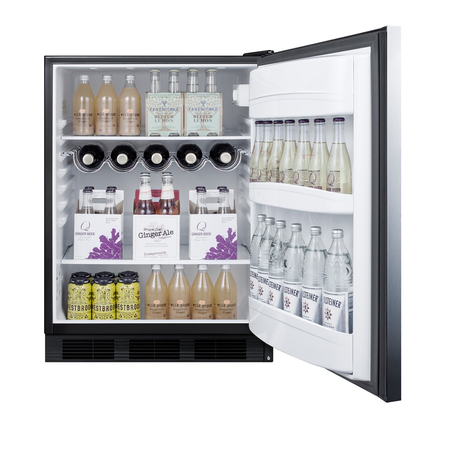 Refrigerador Empotrado de 5.5 Pies Cúbicos de Summit Appliance (Puerta de acero inoxidable y gabinete negro) AR5BS