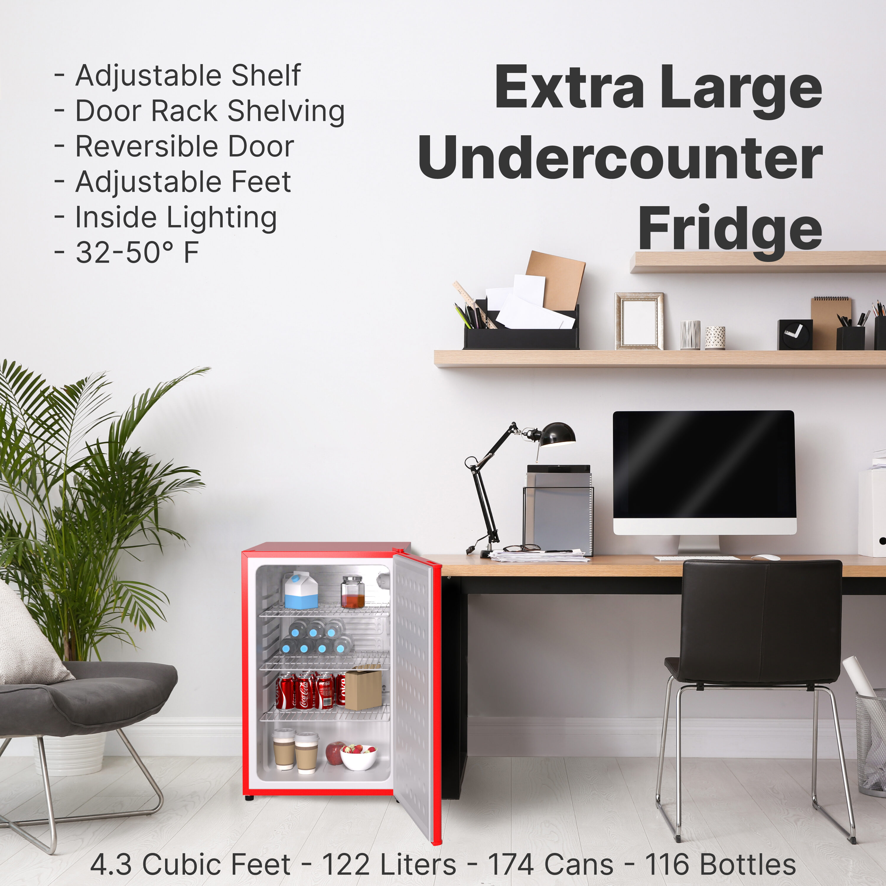 Refrigerador compacto de puerta sólida Undercounter de 122 litros SnowLion Premium (rojo) listo para garage