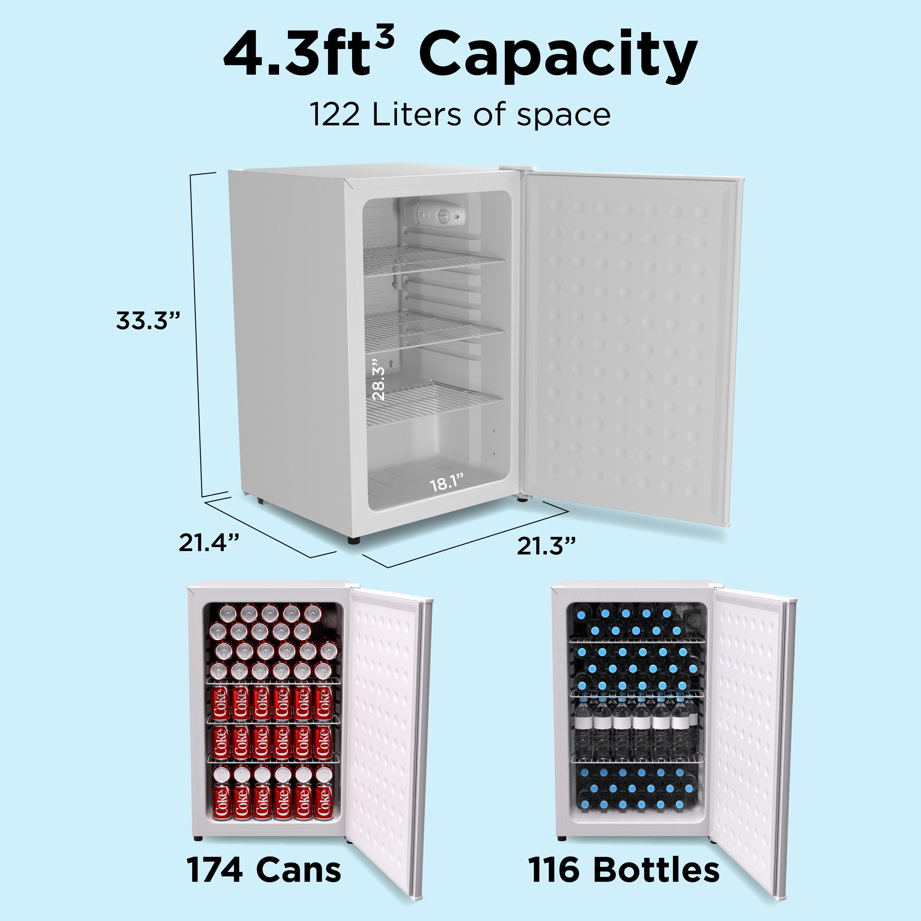Refrigerador Mini de 4.3 pies cúbicos con puerta sólida de 122L SnowLion Premium (blanco) listo para el garaje