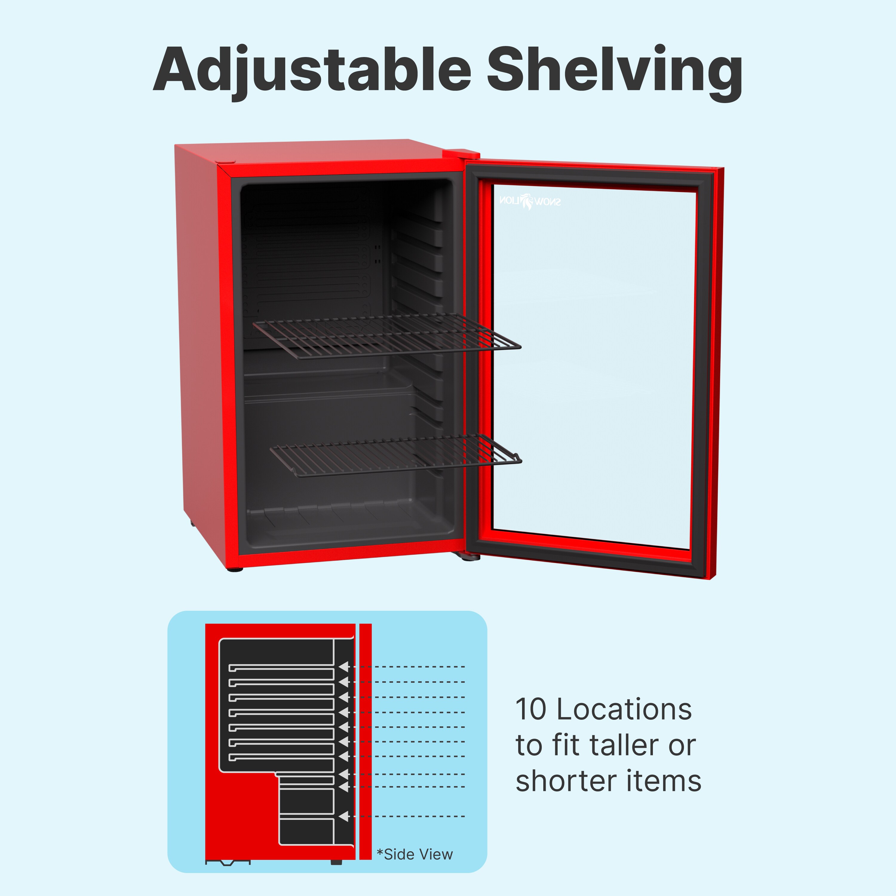Refrigerador de Bebidas de Vidrio de 69 Litros SnowLion Premium 2.4 Pies Cúbicos ( Rojo ) Listo para el Garaje OSFG016-RL
