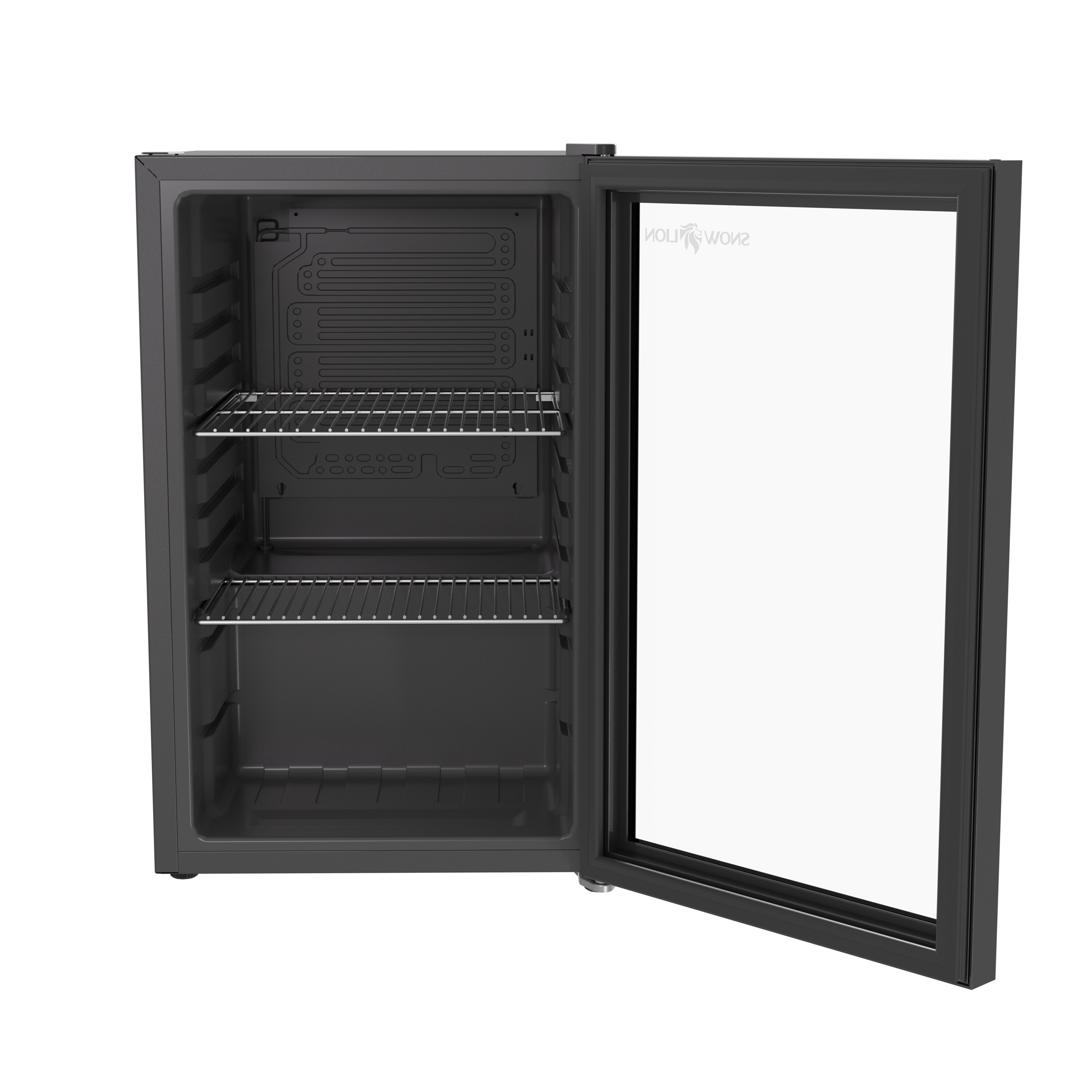 Refrigerador pequeño de 2.4 pies cúbicos con puerta de vidrio para bebidas Premium SnowLion de 69L (negro) listo para el garage OSFG017-BL