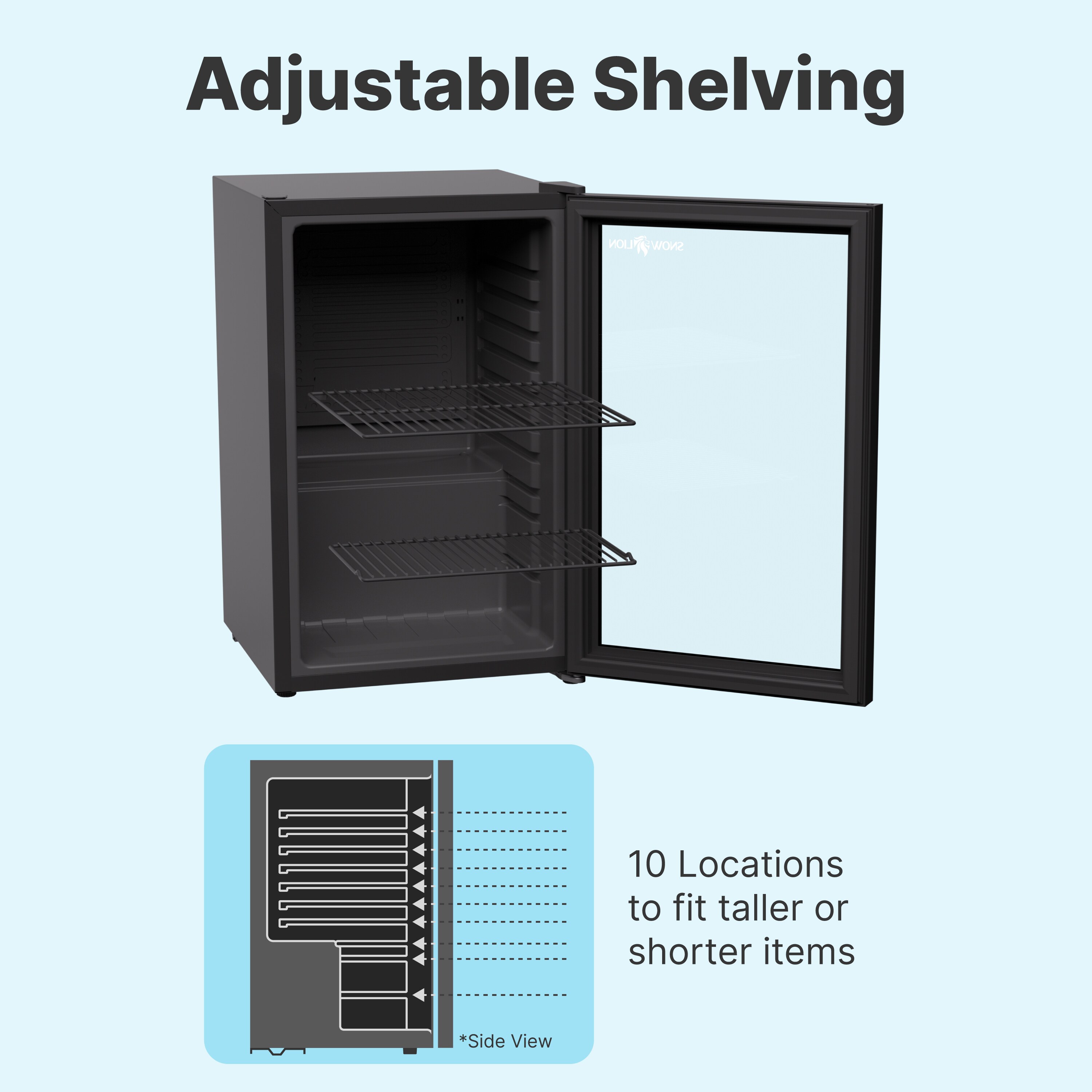 Refrigerador pequeño de 2.4 pies cúbicos con puerta de vidrio para bebidas Premium SnowLion de 69L (negro) listo para el garage OSFG017-BL