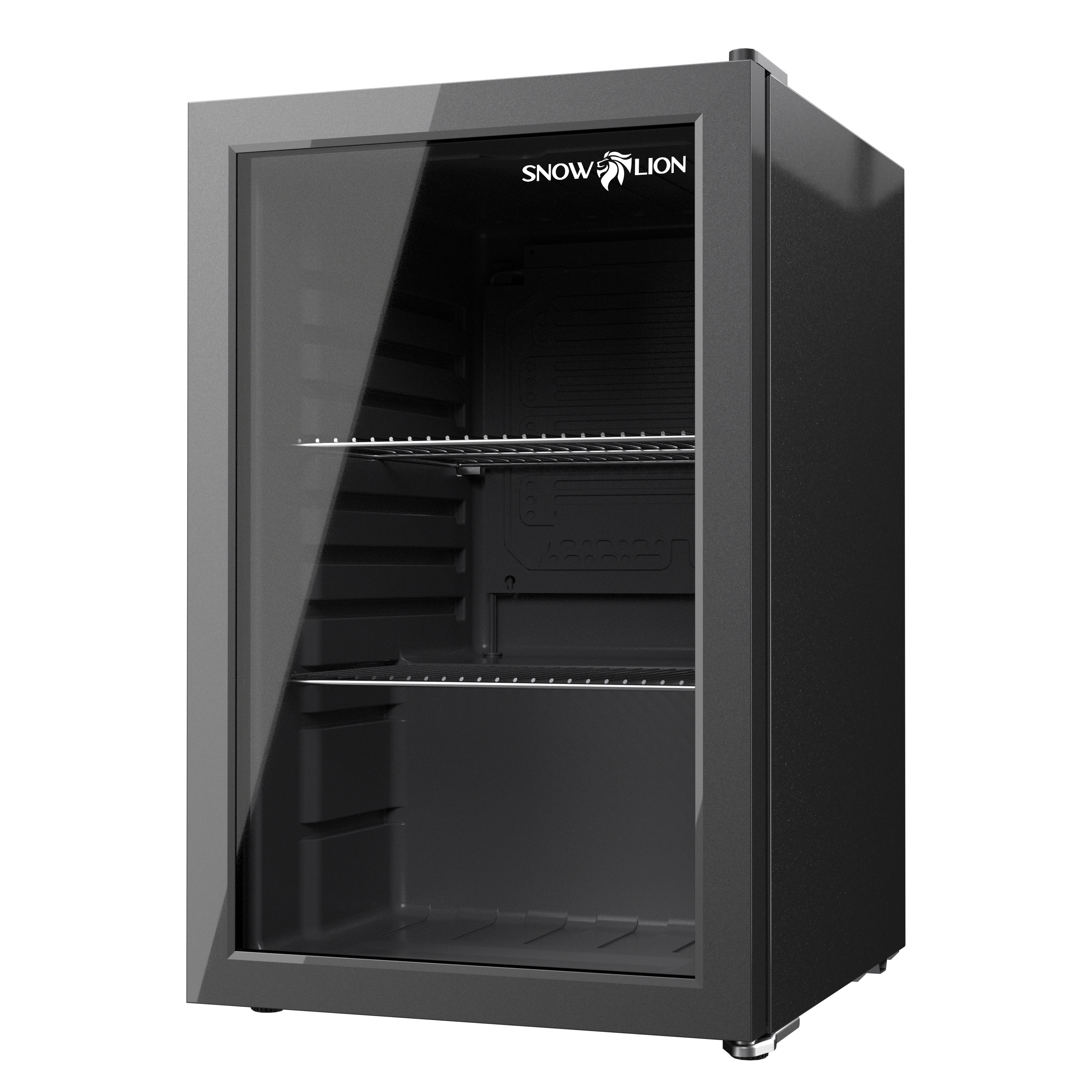 Refrigerador pequeño de 2.4 pies cúbicos con puerta de vidrio para bebidas Premium SnowLion de 69L (negro) listo para el garage OSFG017-BL