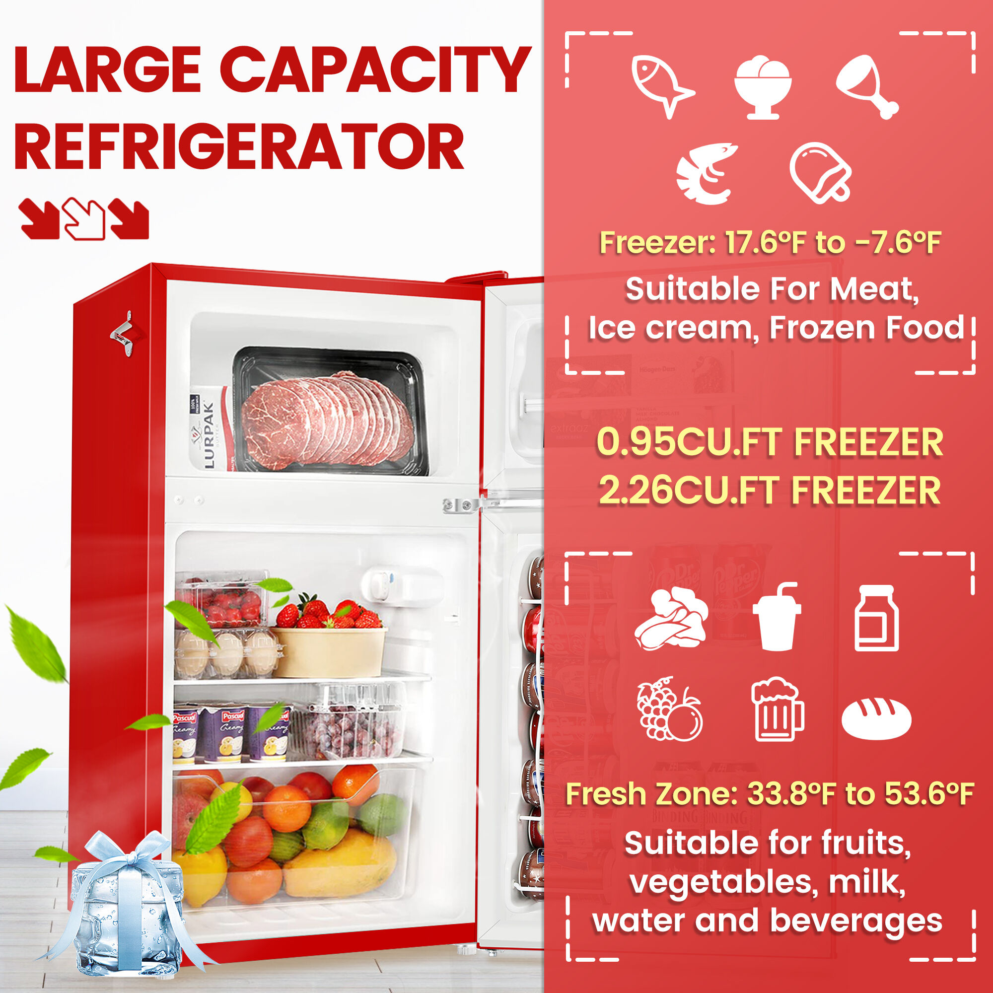 Refrigerador Mini de 3.2 Pies Cúbicos con Congelador (Rojo) ENERGY STAR