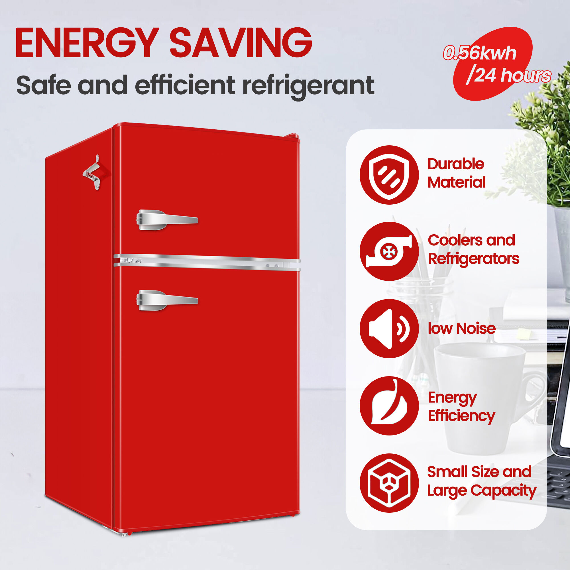 Refrigerador Mini de 3.2 Pies Cúbicos con Congelador (Rojo) ENERGY STAR