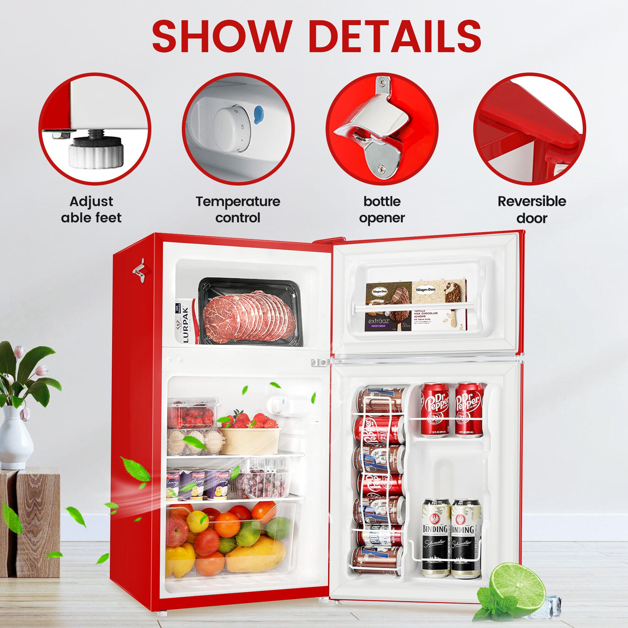 Refrigerador Mini de 3.2 Pies Cúbicos con Congelador (Rojo) ENERGY STAR