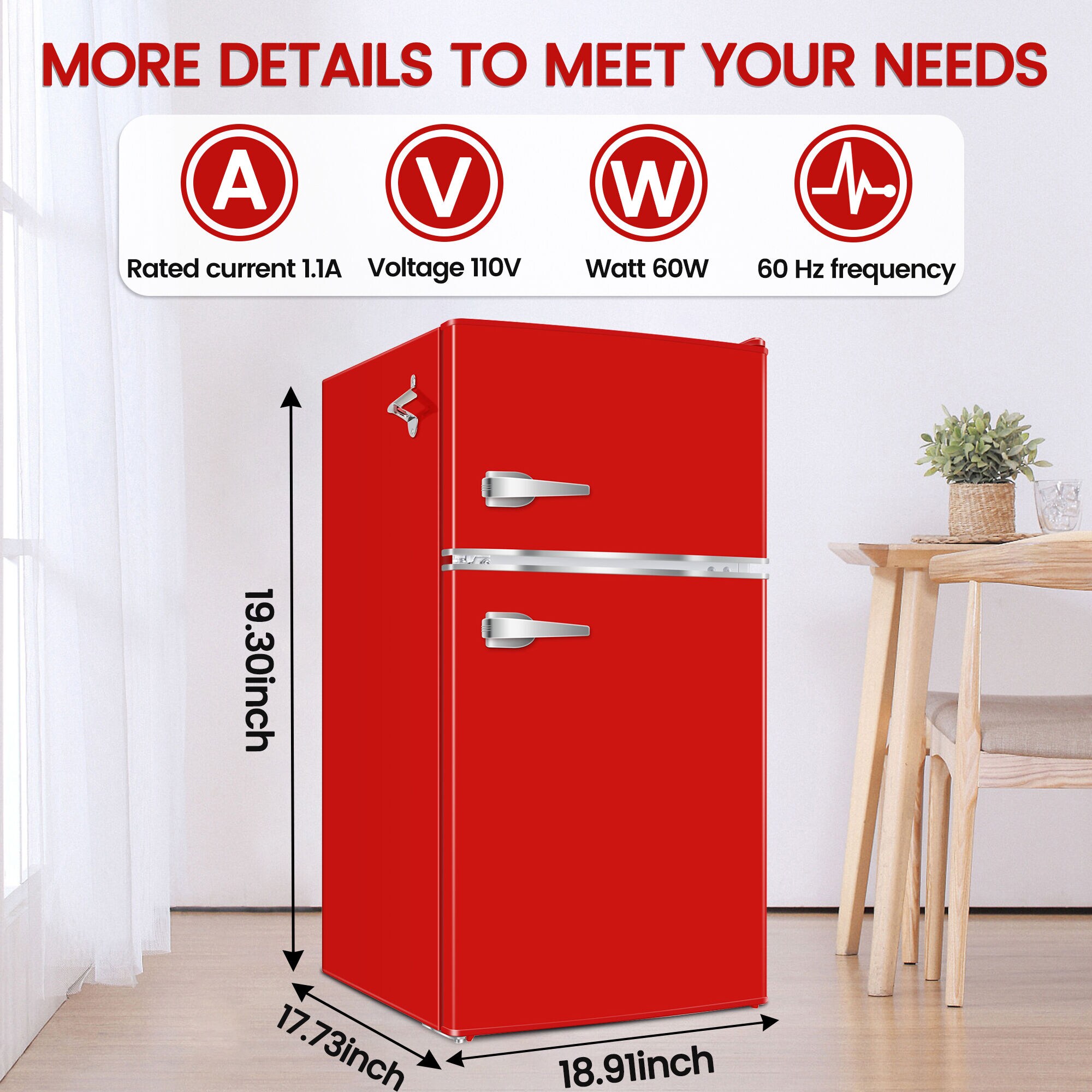 Refrigerador Mini de 3.2 Pies Cúbicos con Congelador (Rojo) ENERGY STAR