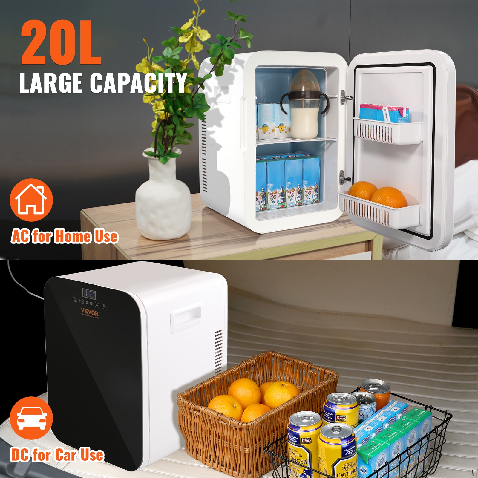 Refrigerador Mini Digital de 20 L y 12 V con congelador de 0.706 pies cúbicos (recubrimiento de aluminio negro) listo para el garaje