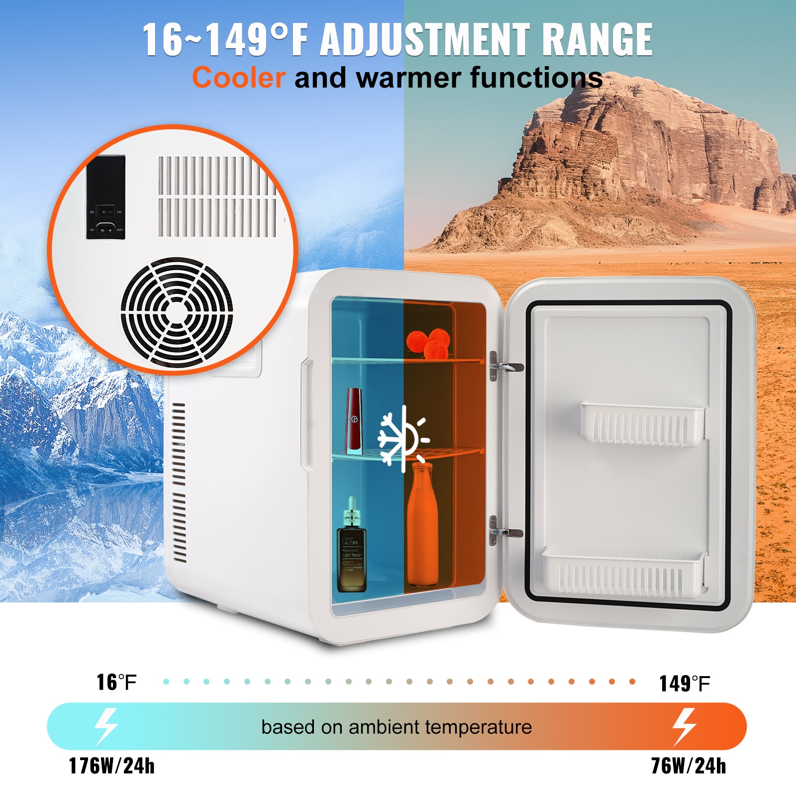 Refrigerador Mini Digital de 20 L y 12 V con congelador de 0.706 pies cúbicos (recubrimiento de aluminio negro) listo para el garaje