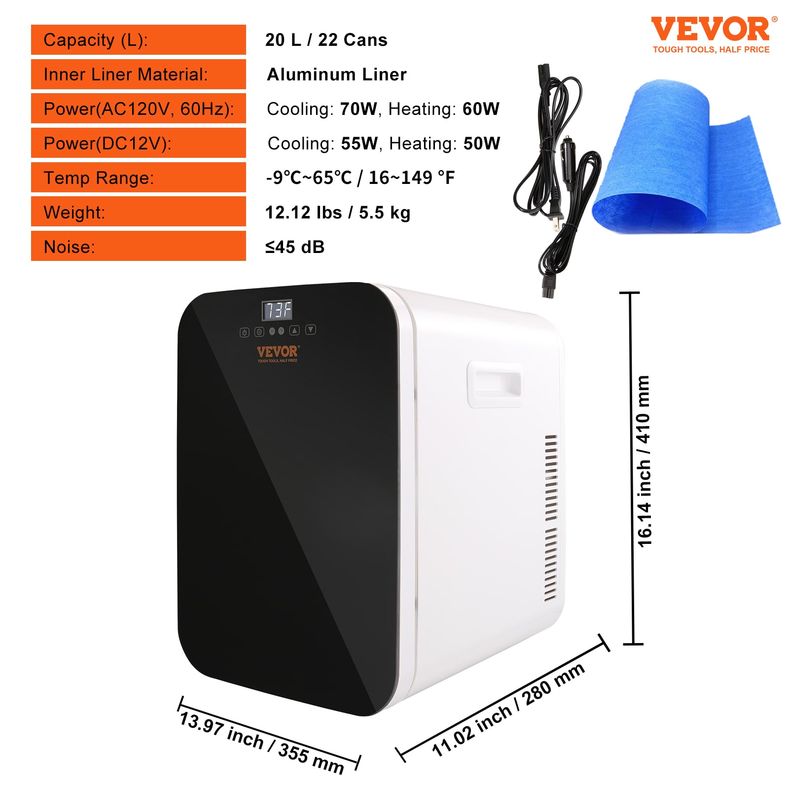 Refrigerador Mini Digital de 20 L y 12 V con congelador de 0.706 pies cúbicos (recubrimiento de aluminio negro) listo para el garaje
