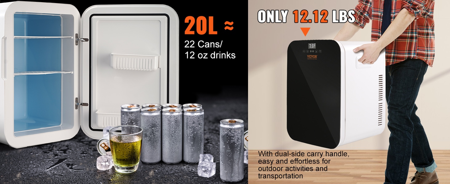 Refrigerador Mini Digital de 20 L y 12 V con congelador de 0.706 pies cúbicos (recubrimiento de aluminio negro) listo para el garaje