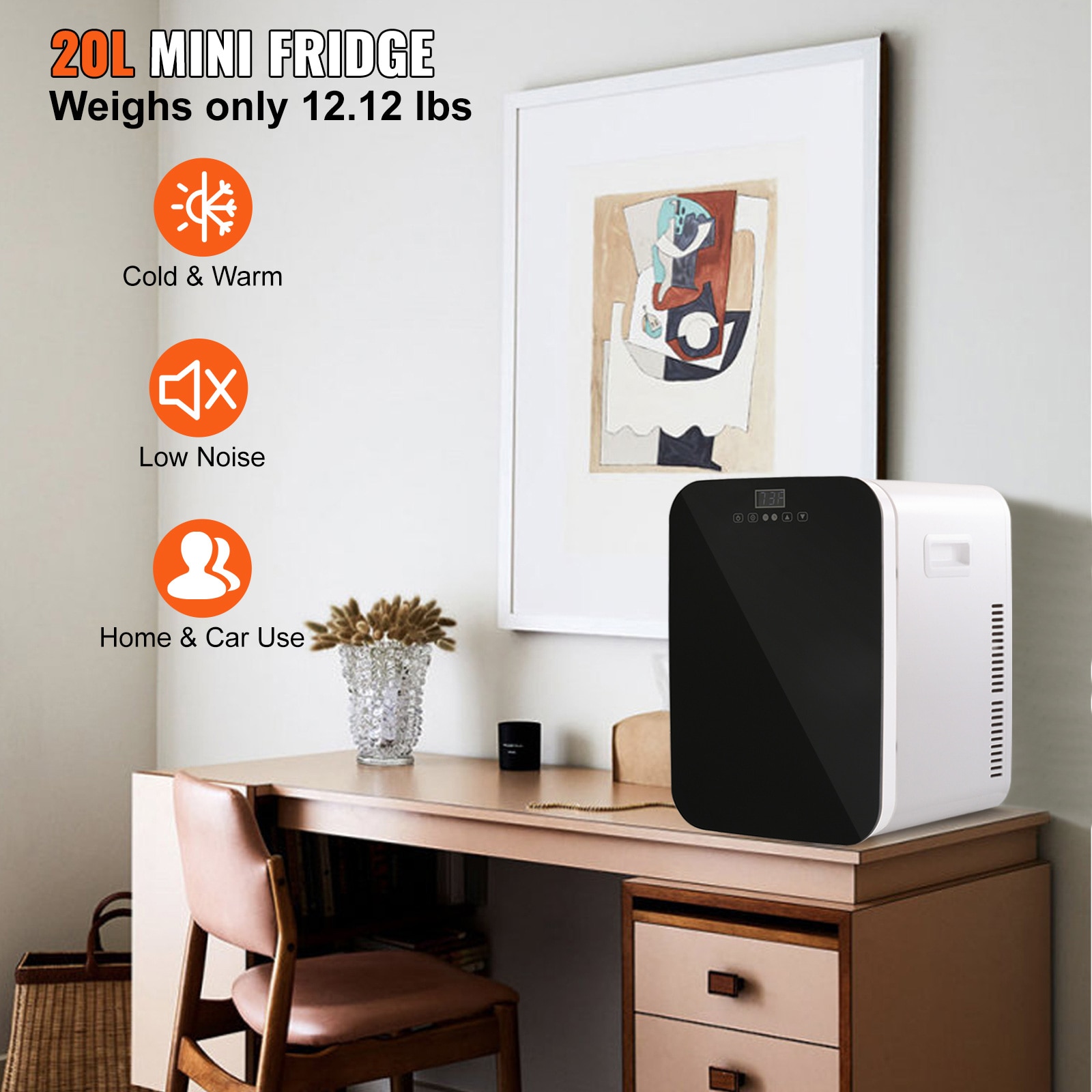 Refrigerador Mini Digital de 20 L y 12 V con congelador de 0.706 pies cúbicos (recubrimiento de aluminio negro) listo para el garaje