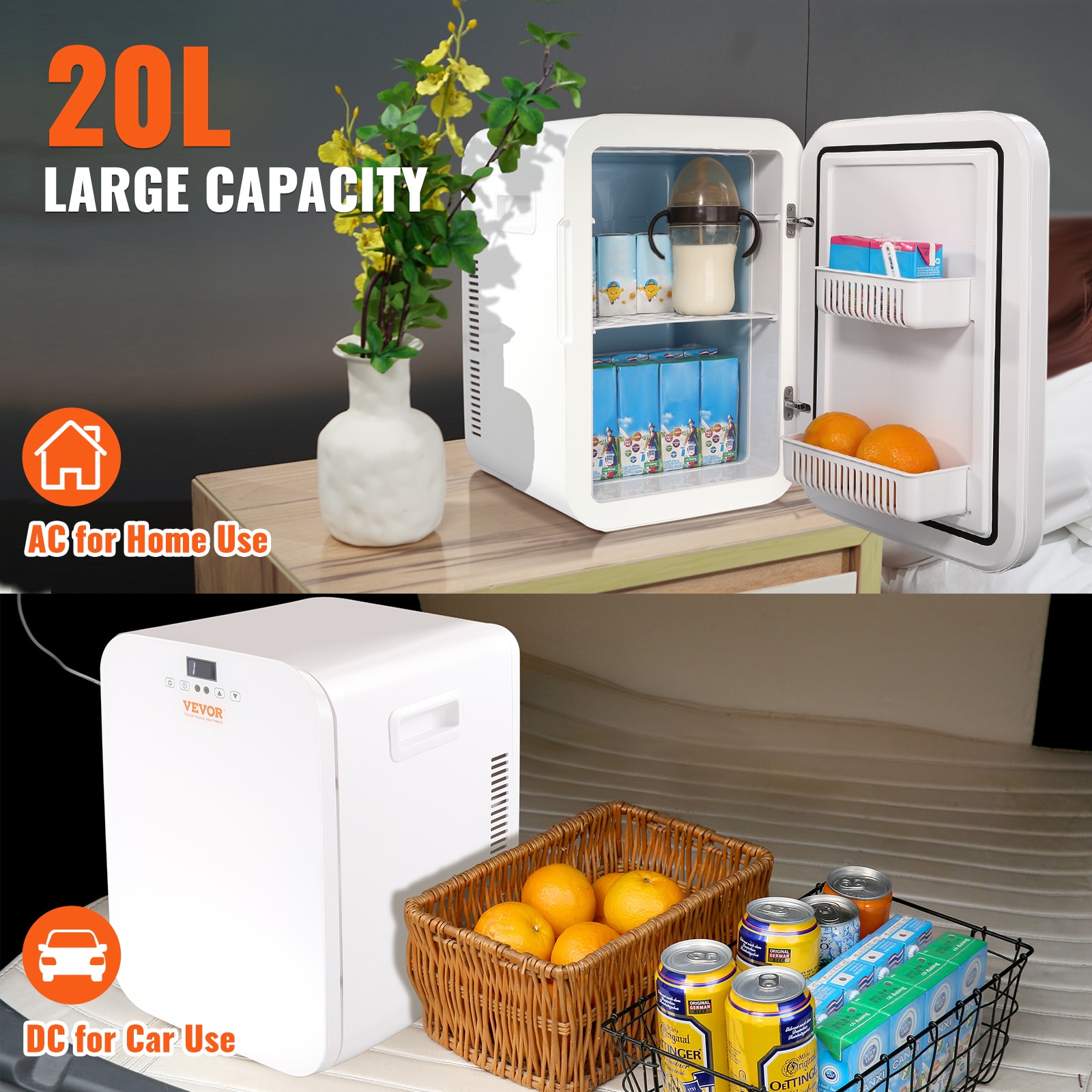Refrigerador Mini Digital de 20 L y 12 V con Congelador 0.706 Pies Cúbicos (Forrado en Aluminio Blanco) Listo para Garaje