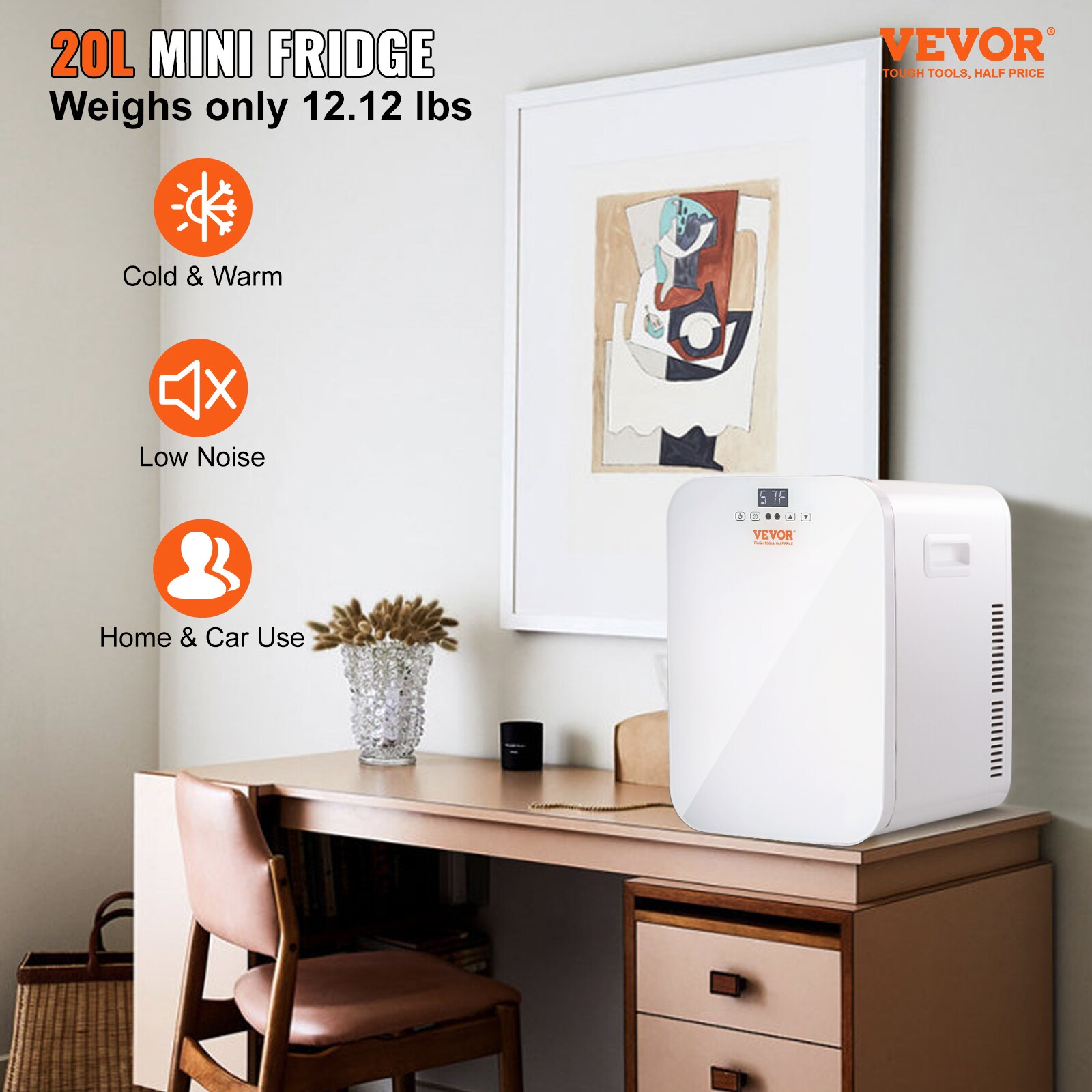 Refrigerador Mini Digital de 20 L y 12 V con Congelador 0.706 Pies Cúbicos (Forrado en Aluminio Blanco) Listo para Garaje