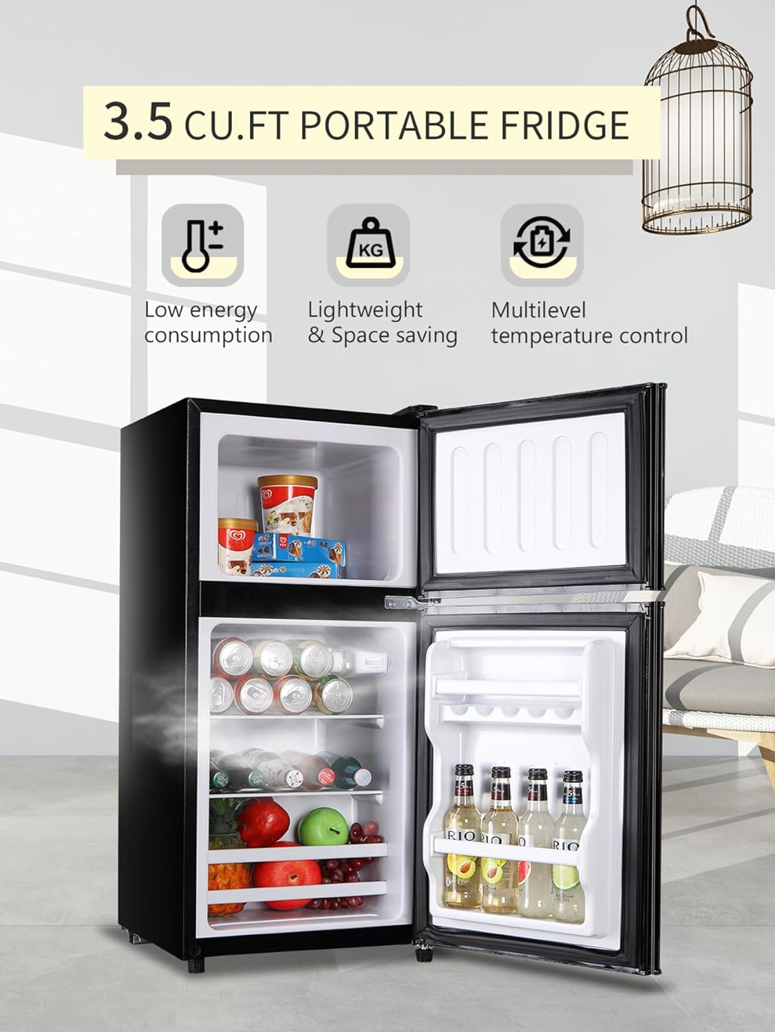 Congelador Runesay de 3.5 pies cúbicos con freezer (Negro) Listo para el garaje HBCOLR-05