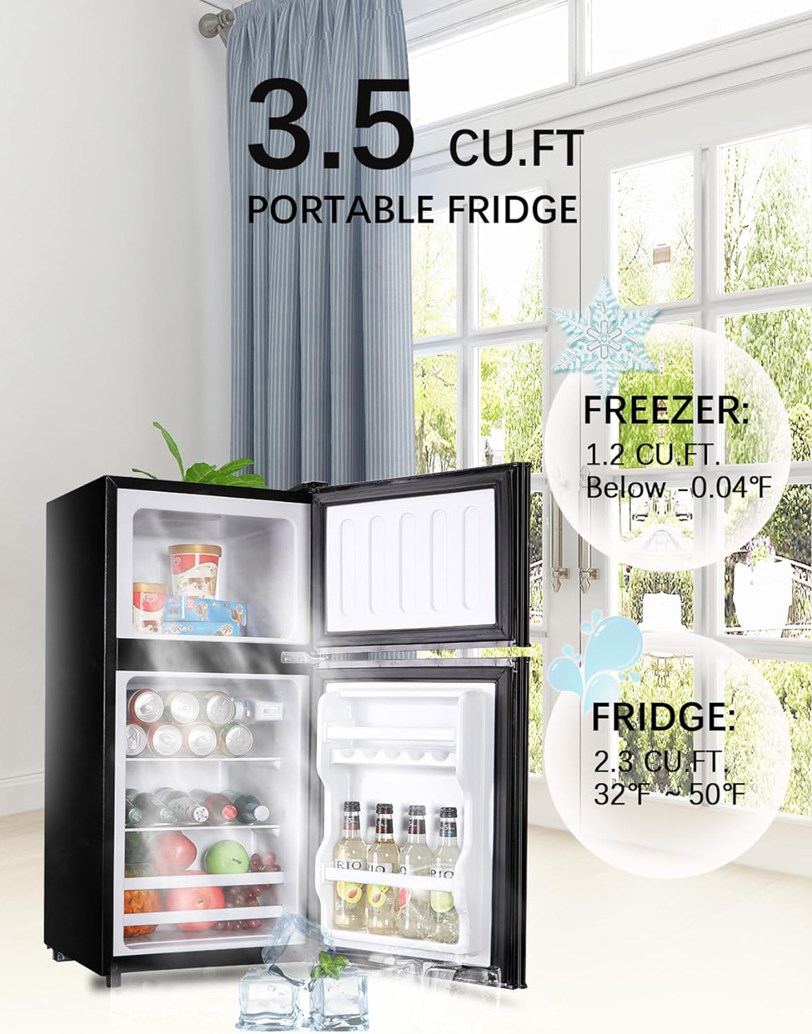 Congelador Runesay de 3.5 pies cúbicos con freezer (Negro) Listo para el garaje HBCOLR-05
