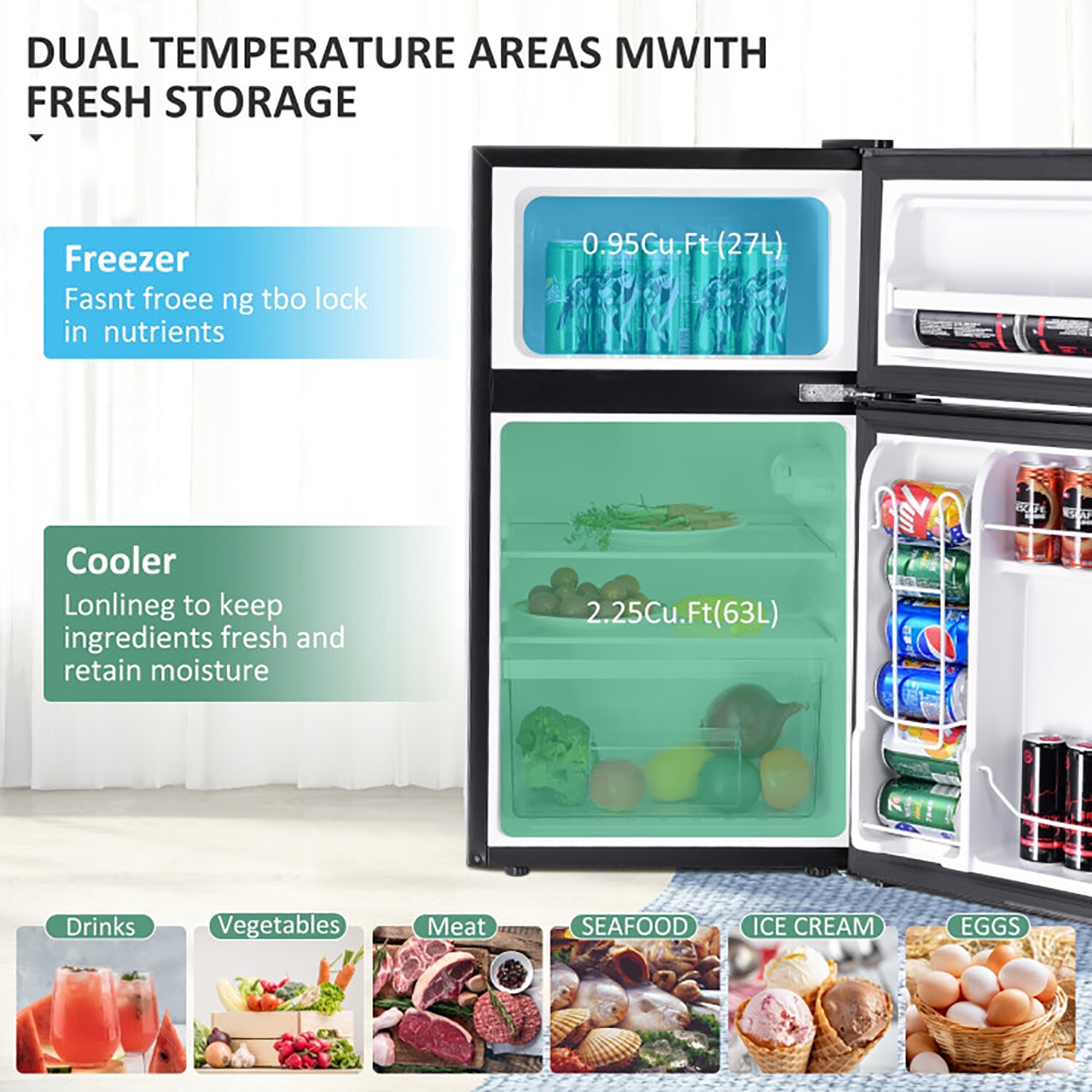 Refrigerador Compacto de Acero Inoxidable de 3.2 pies cúbicos con Congelador (Negro)