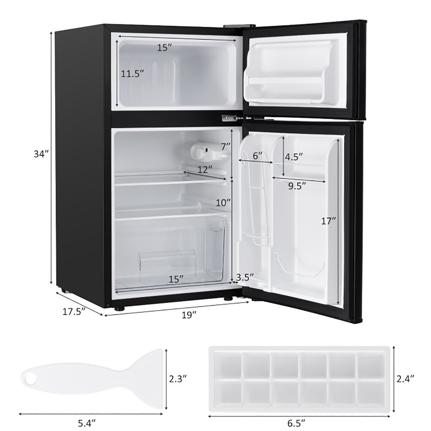 Refrigerador Compacto de Acero Inoxidable de 3.2 pies cúbicos con Congelador (Negro)