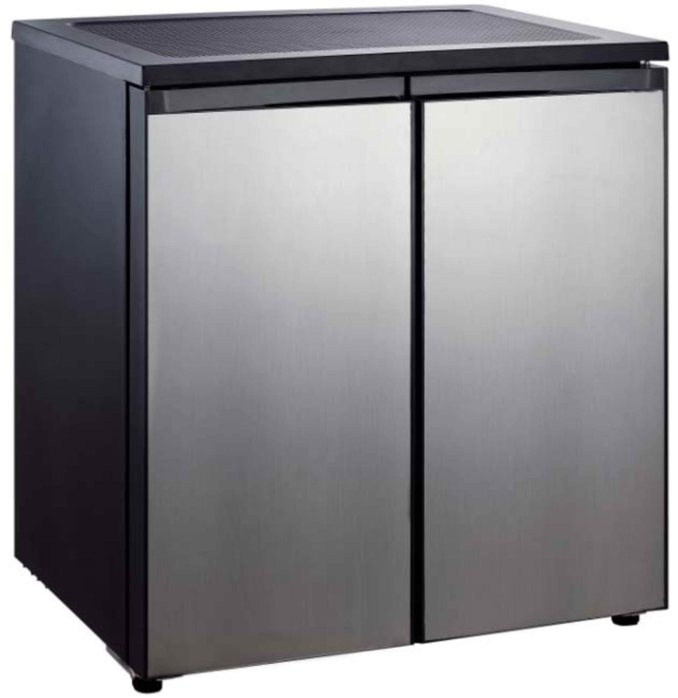 Refrigerador pequeño de 5.5 pies cúbicos con congelador (Gabinete negro con puertas plateadas)