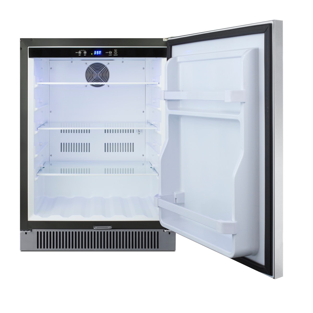 Refrigerador Empotrado de 4.6 Pies Cúbicos (Puerta de Acero Inoxidable y Gabinete Negro) Listo para el Garaje Summit Appliance SPR623OS