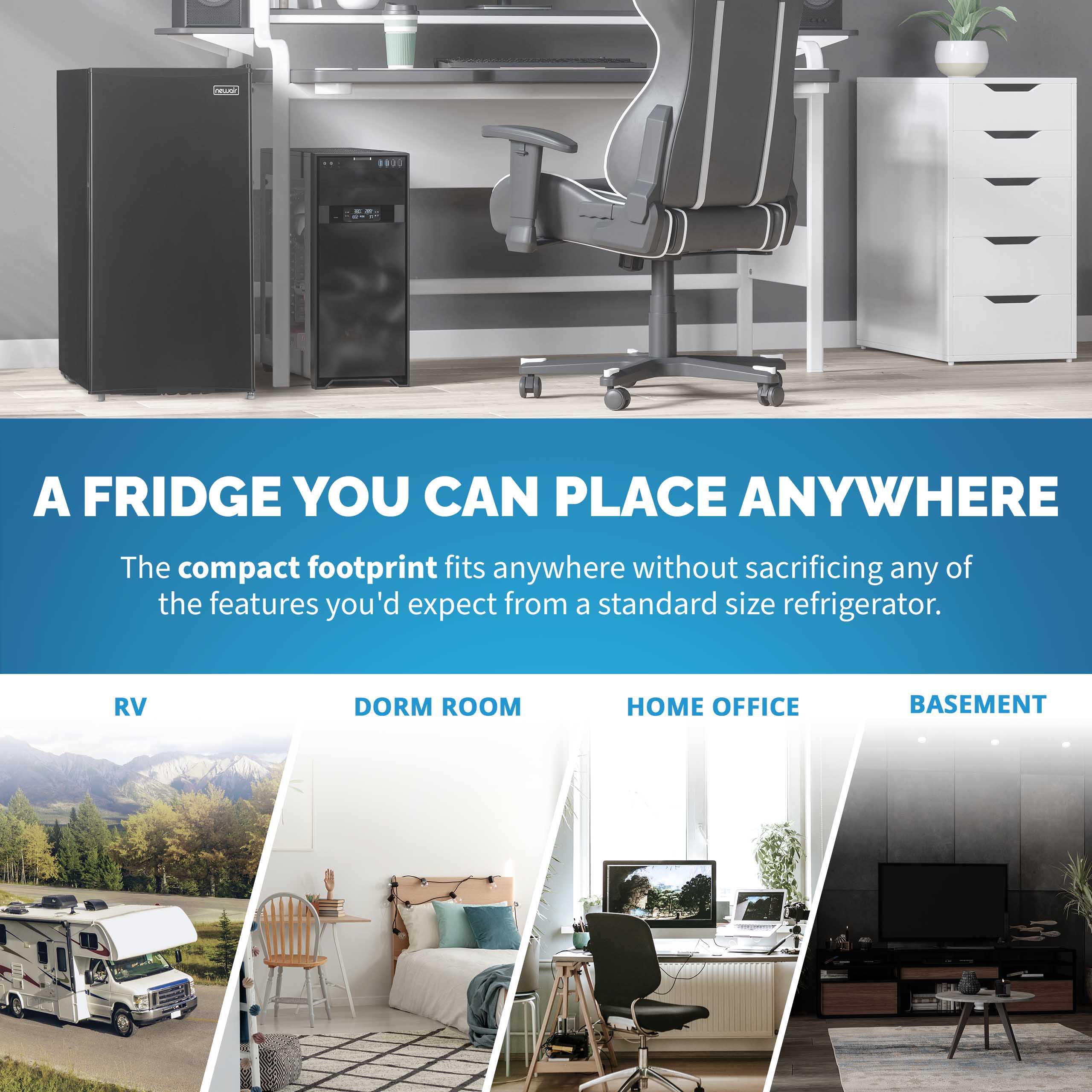 Mini refrigeradores NewAir 3.3 pies cúbicos con congelador (Negro) ENERGY STAR NRF033BK00